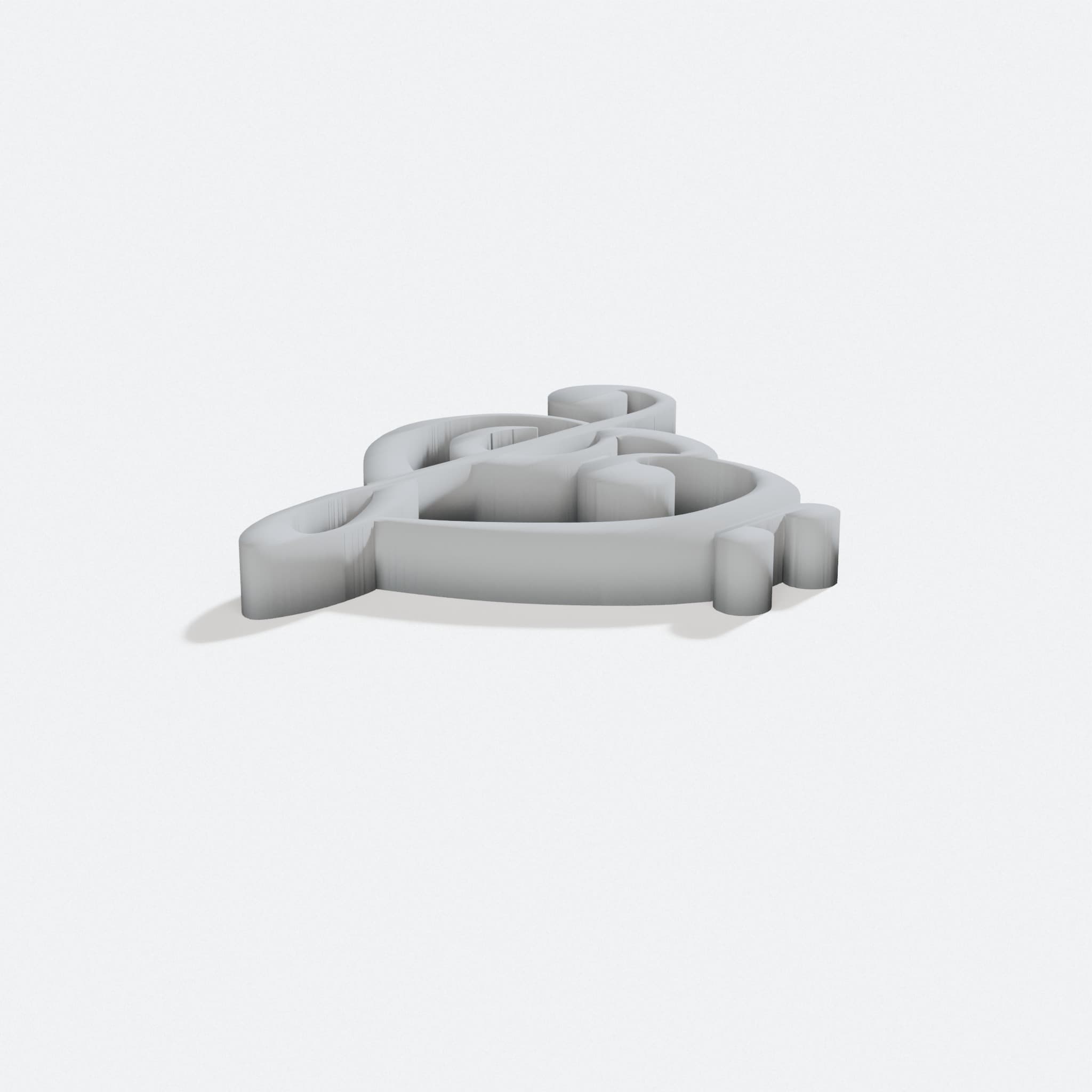 F and G Key Heart 3D Printed Ornament, turn three quarter