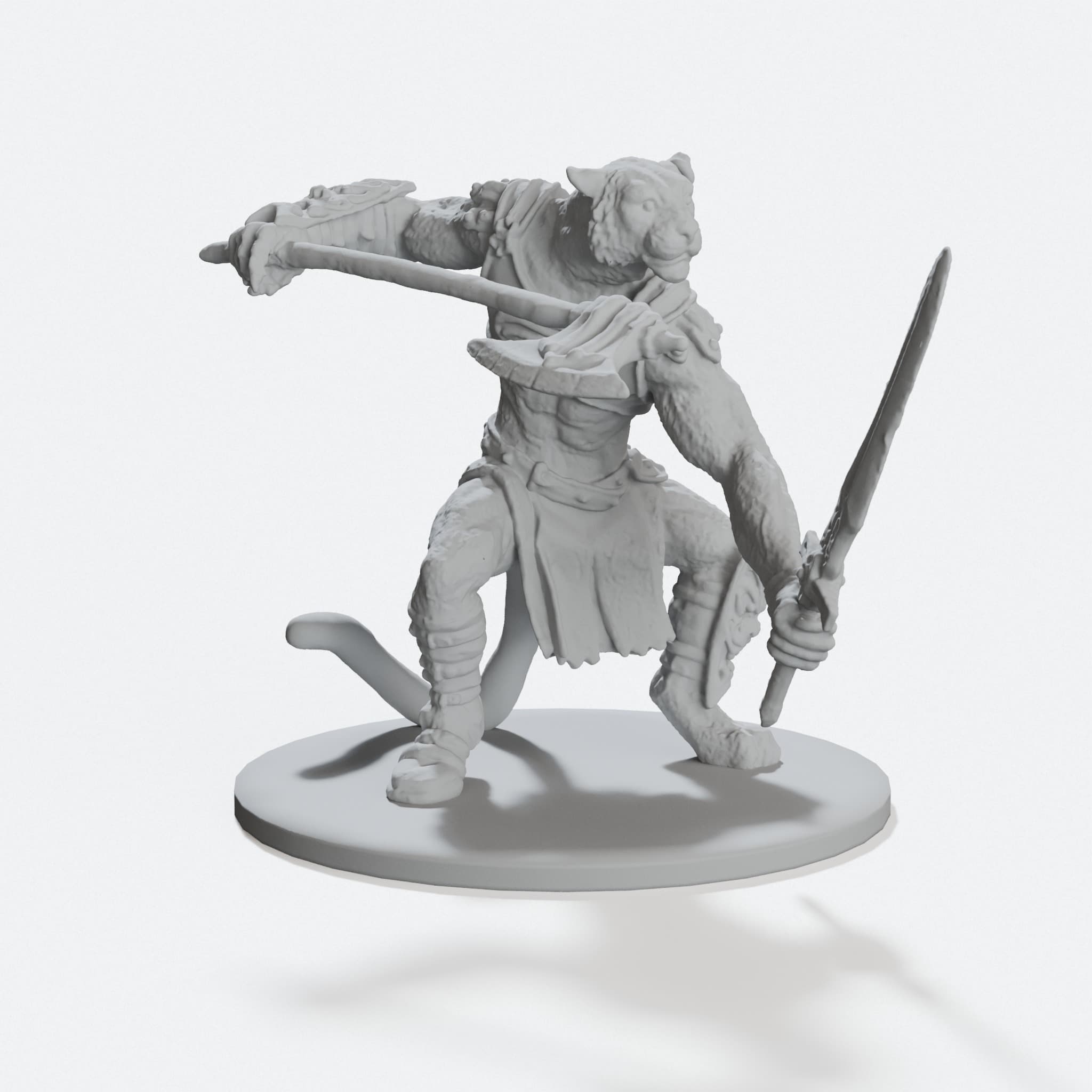 Tabaxi Tiger Fighter v2 Miniature, D&D Cat-Folk Fighter, hero tilt
