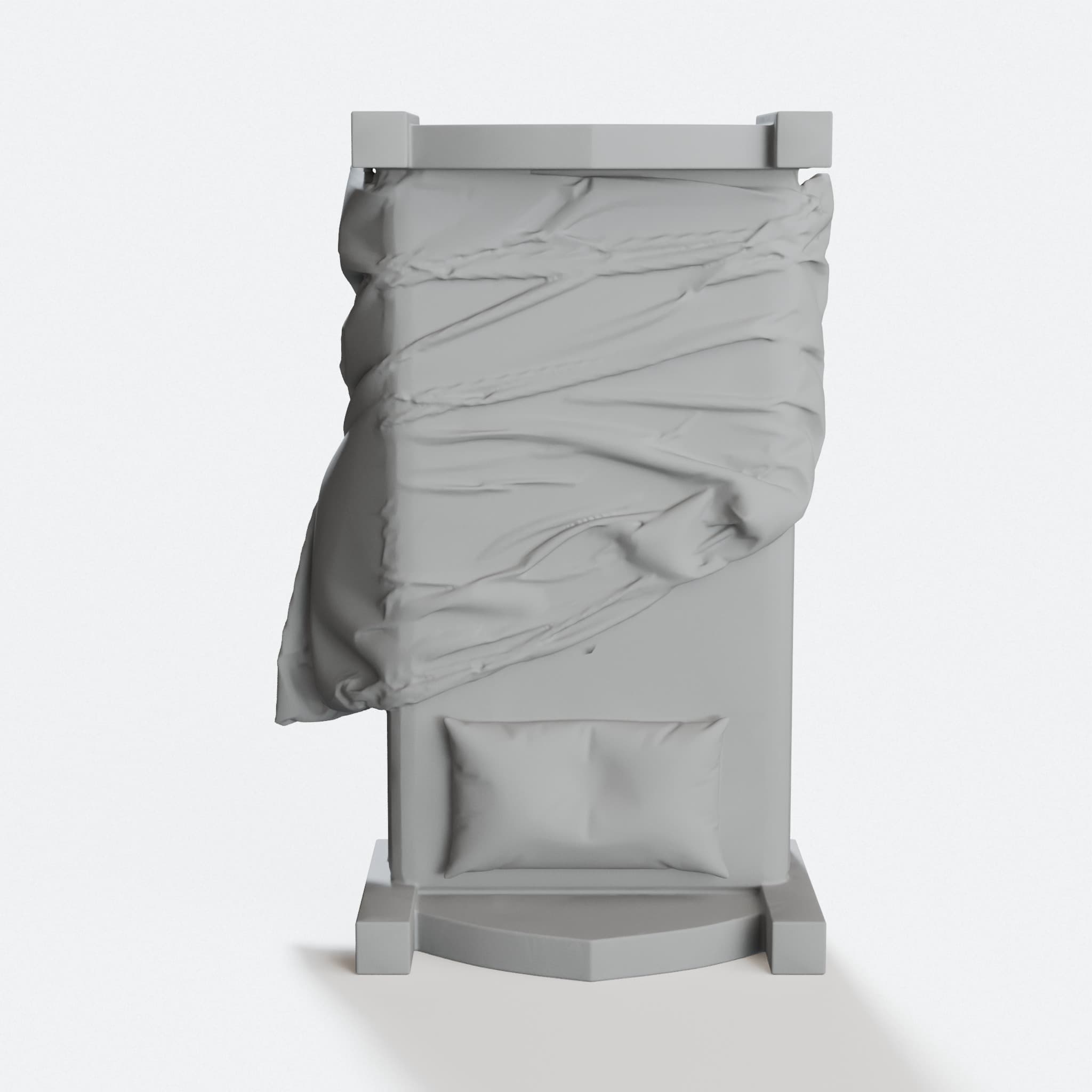 Unmade Bed 28mm Miniature for OpenForge Dioramas, hero tilt