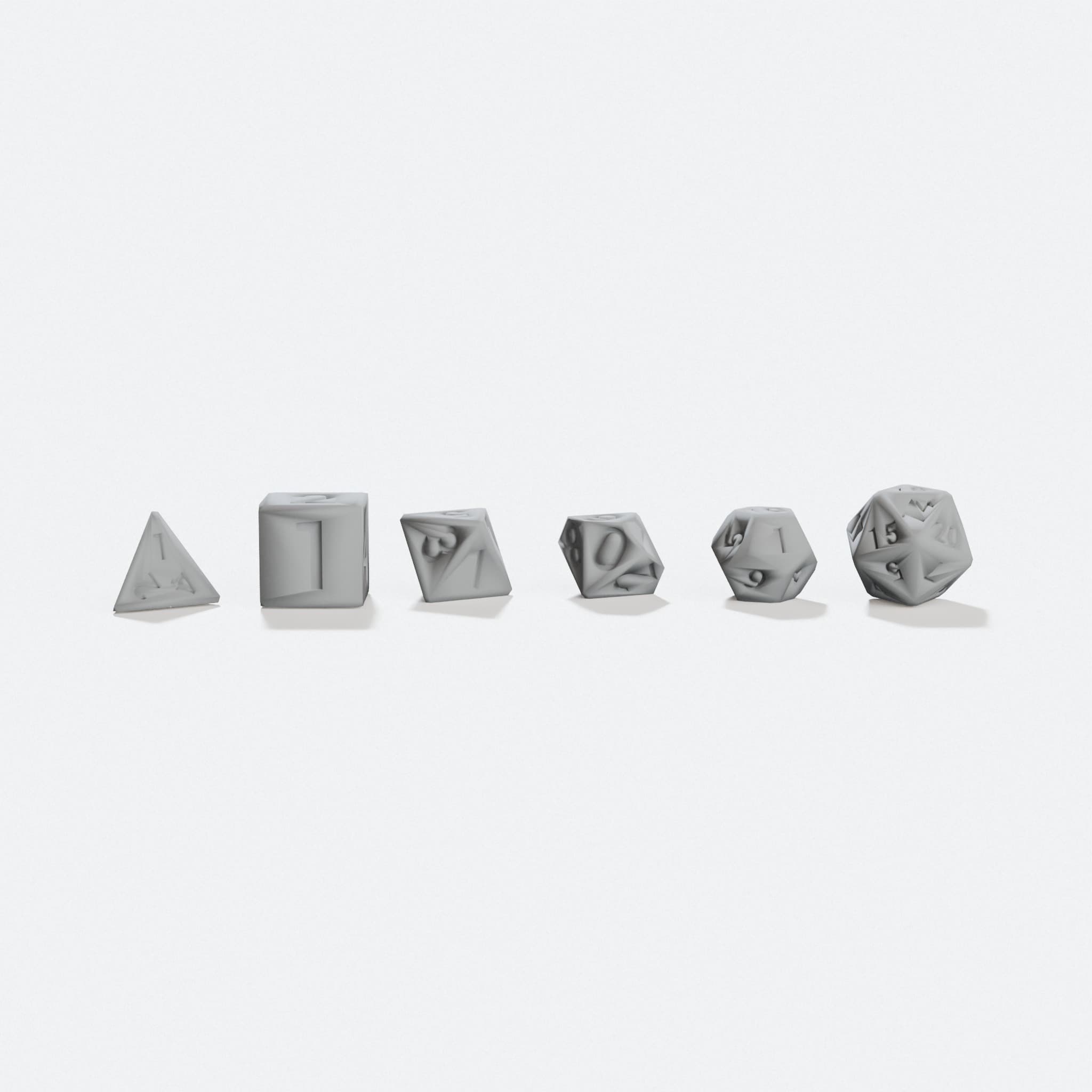 D7 Dice Set, 3D Printed Toys with Cut Corners, hero tilt