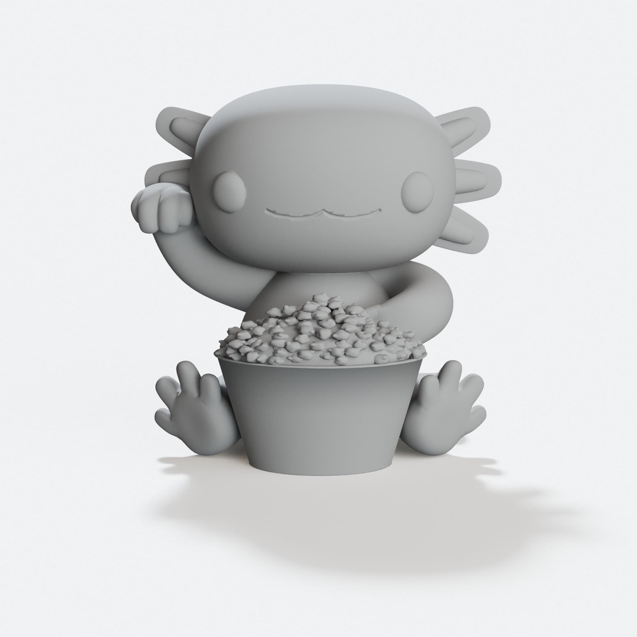 Axolotl with Popcorn 3D Printed Toy, hero tilt