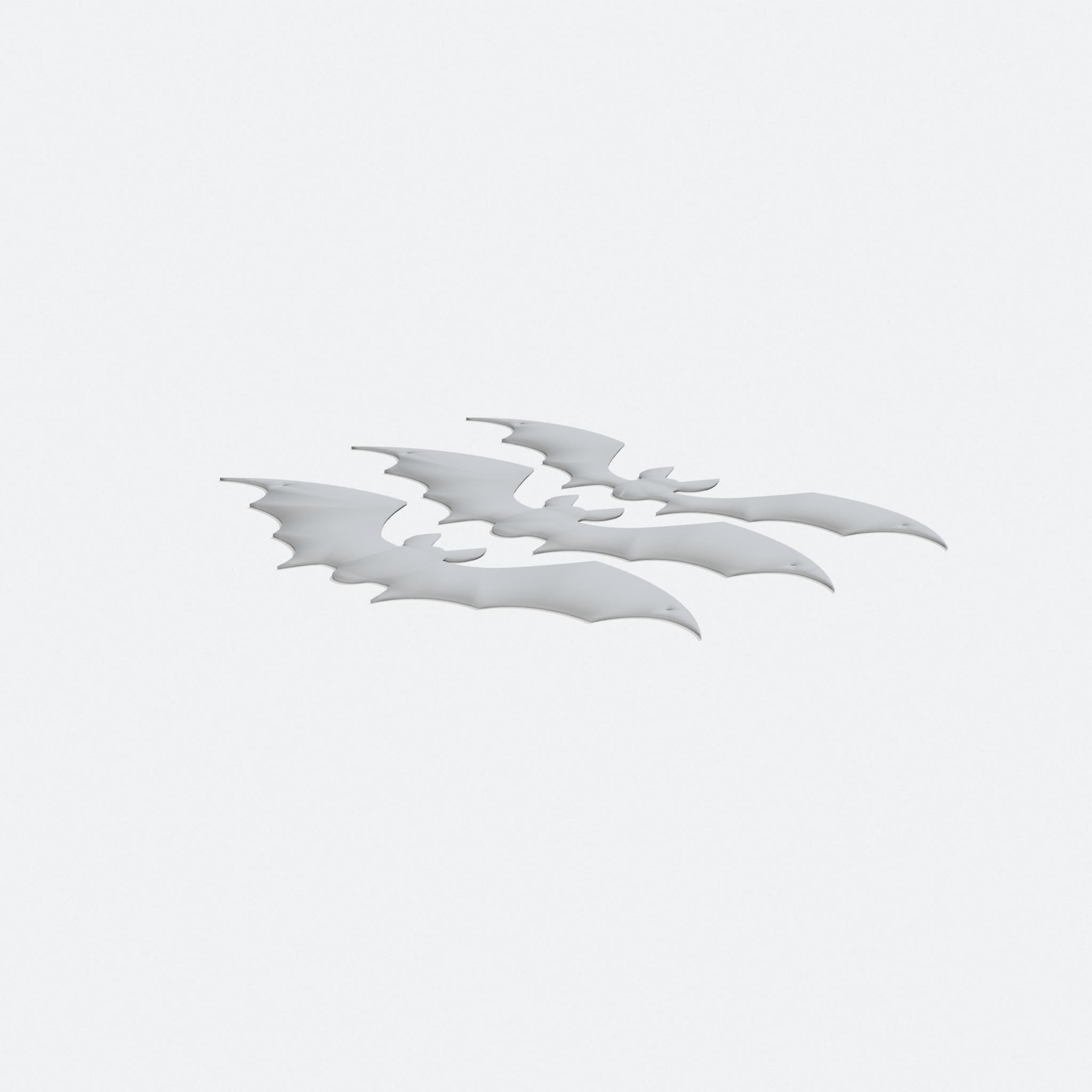 Flat Bats 3D Printed Ornaments for Halloween, turn three quarter