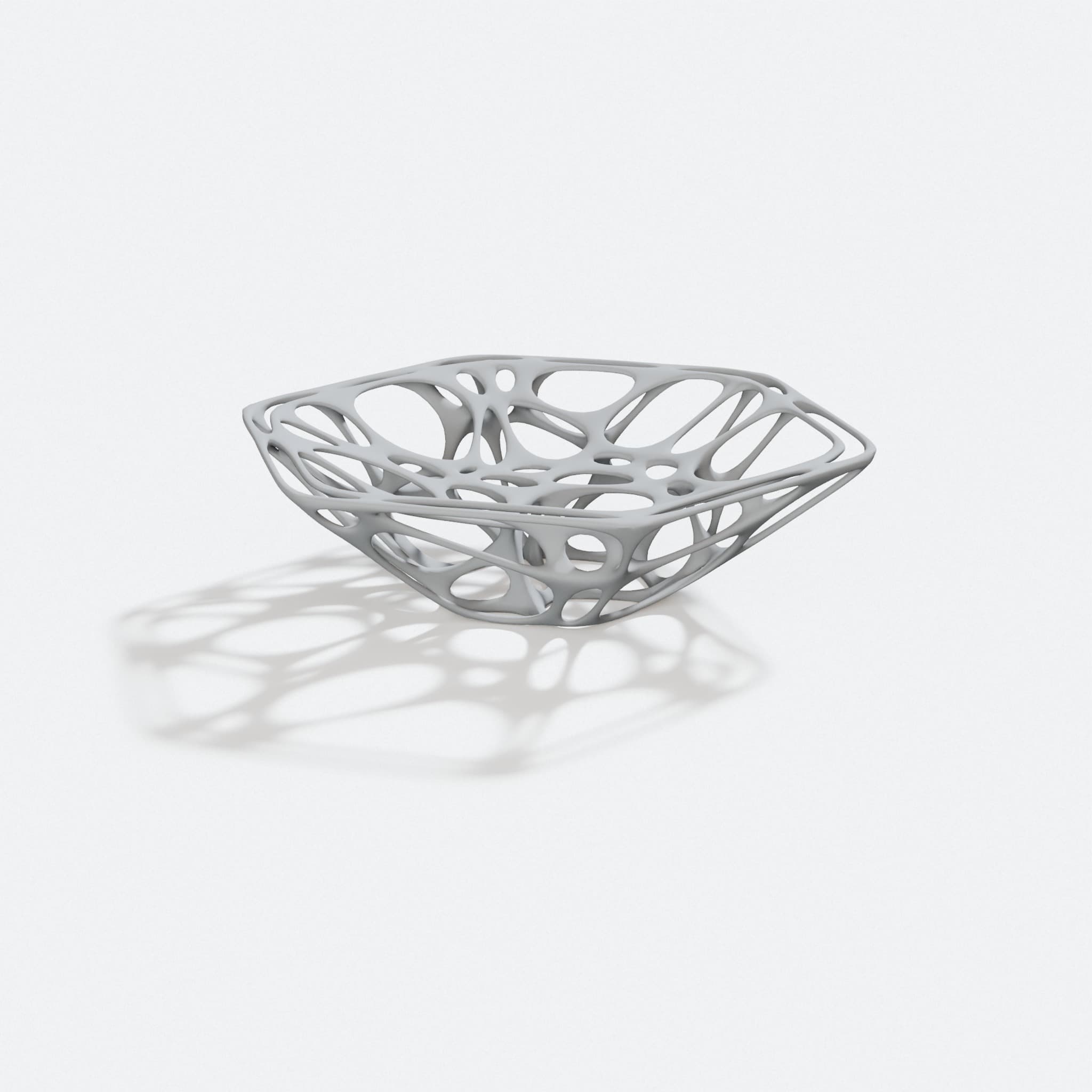 Voronoi Hexagon Dish: 3D Printed Home Decor, turn three quarter
