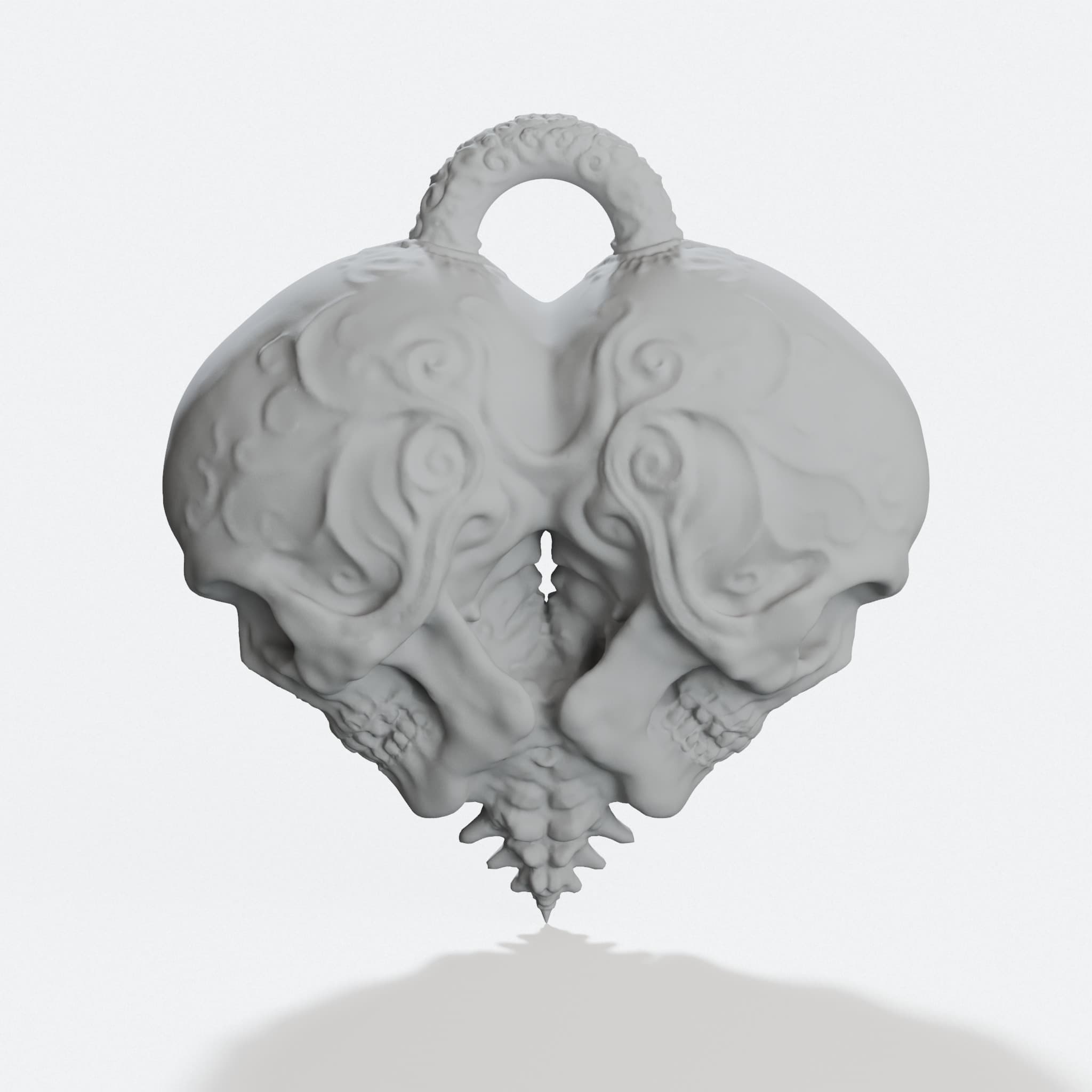 Skull Heart 3D Printed Ornament Pendant, hero tilt