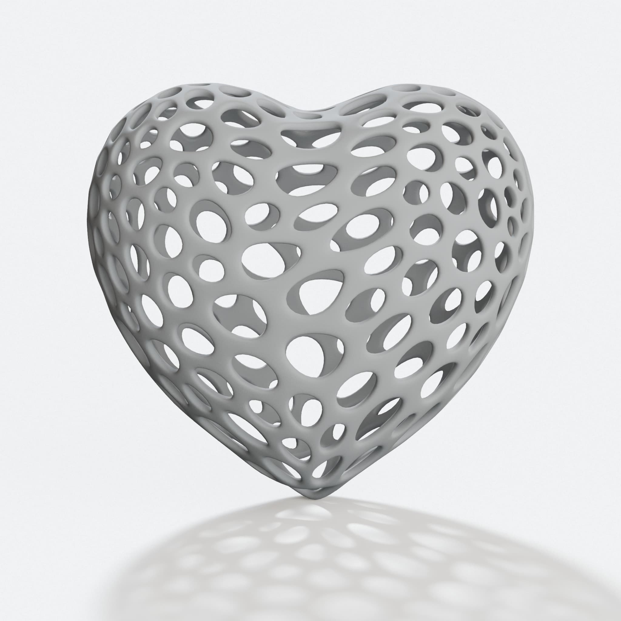 Heart Voronoi Style 3D Printed Ornament, hero tilt
