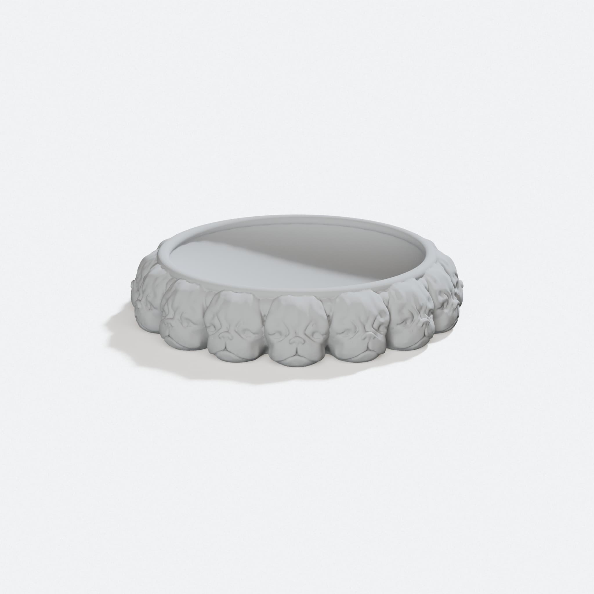 3D Printed Pug Dog Bowl, 3D Print Gift, turn three quarter