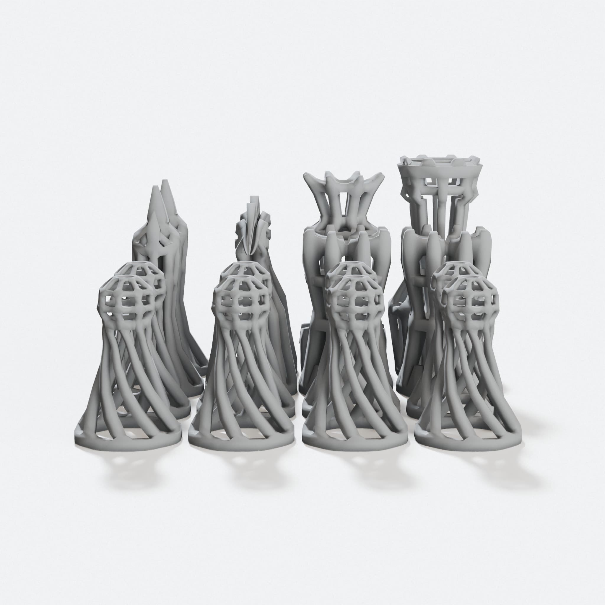 WireFrame Chess Set 2.0 - 3D Printed, hero tilt