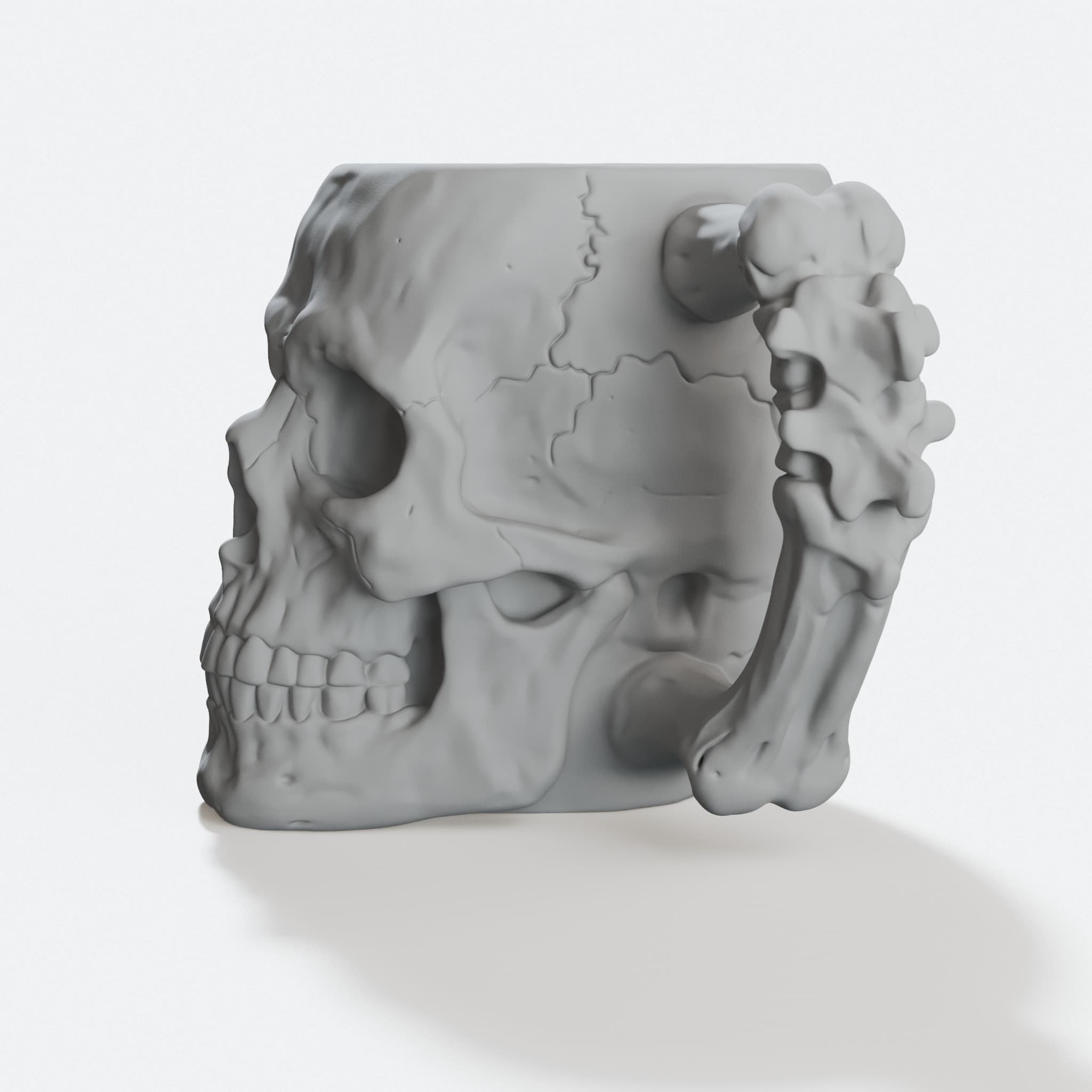 Bonehandle Skull Mug, 3D Printed Kitchen Accessory, hero tilt