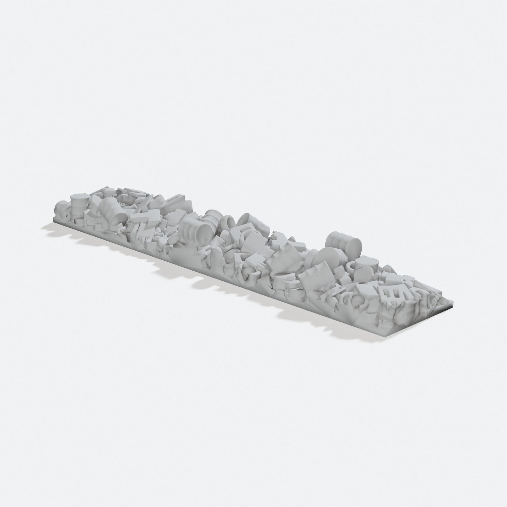 HO Scale Junk Scrap Load 3D Printed Toy Train Car, turn three quarter