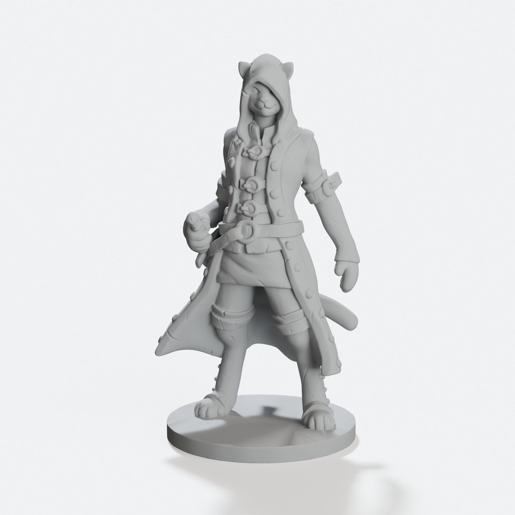 Cat Rogue 3D Printed Toy, D&D Tabletop Character, hero tilt