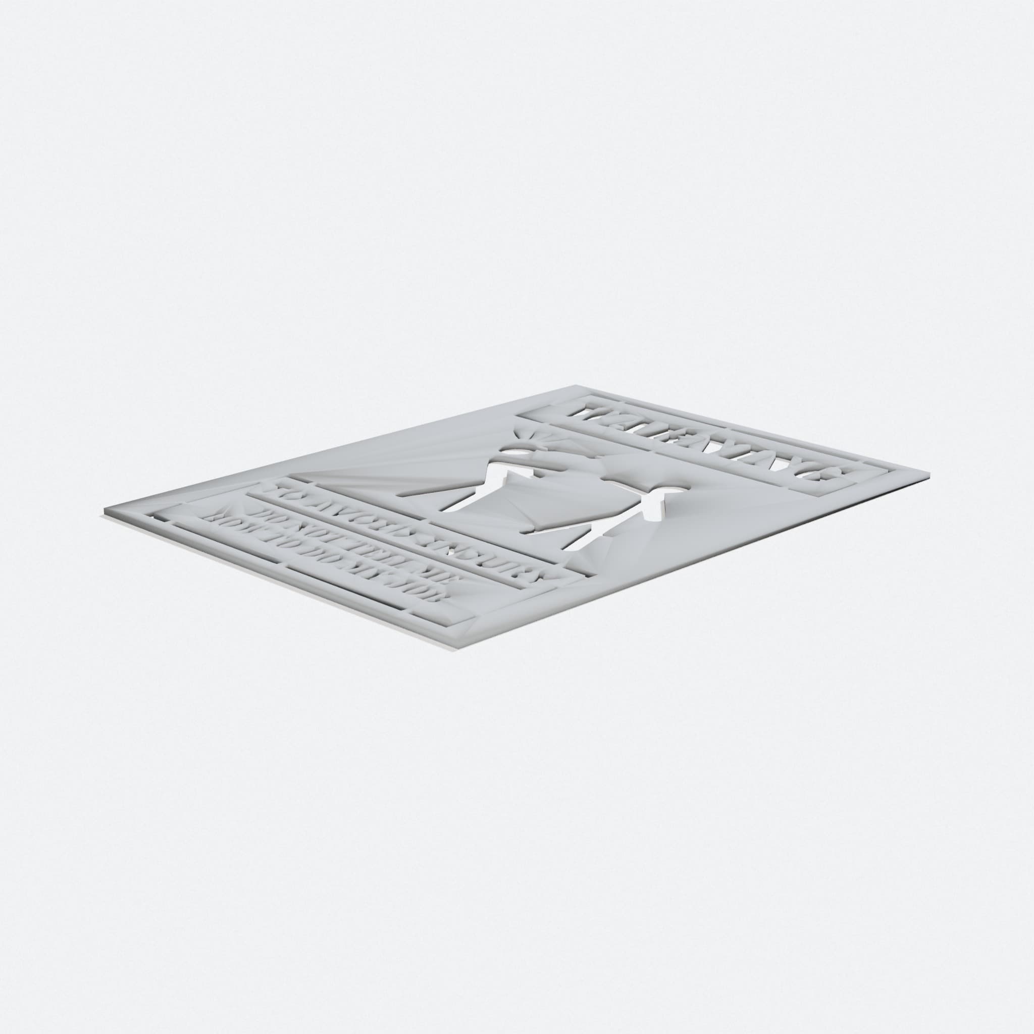 Warning Job Injury Stencil, 3D Printed Office Accessory, turn three quarter