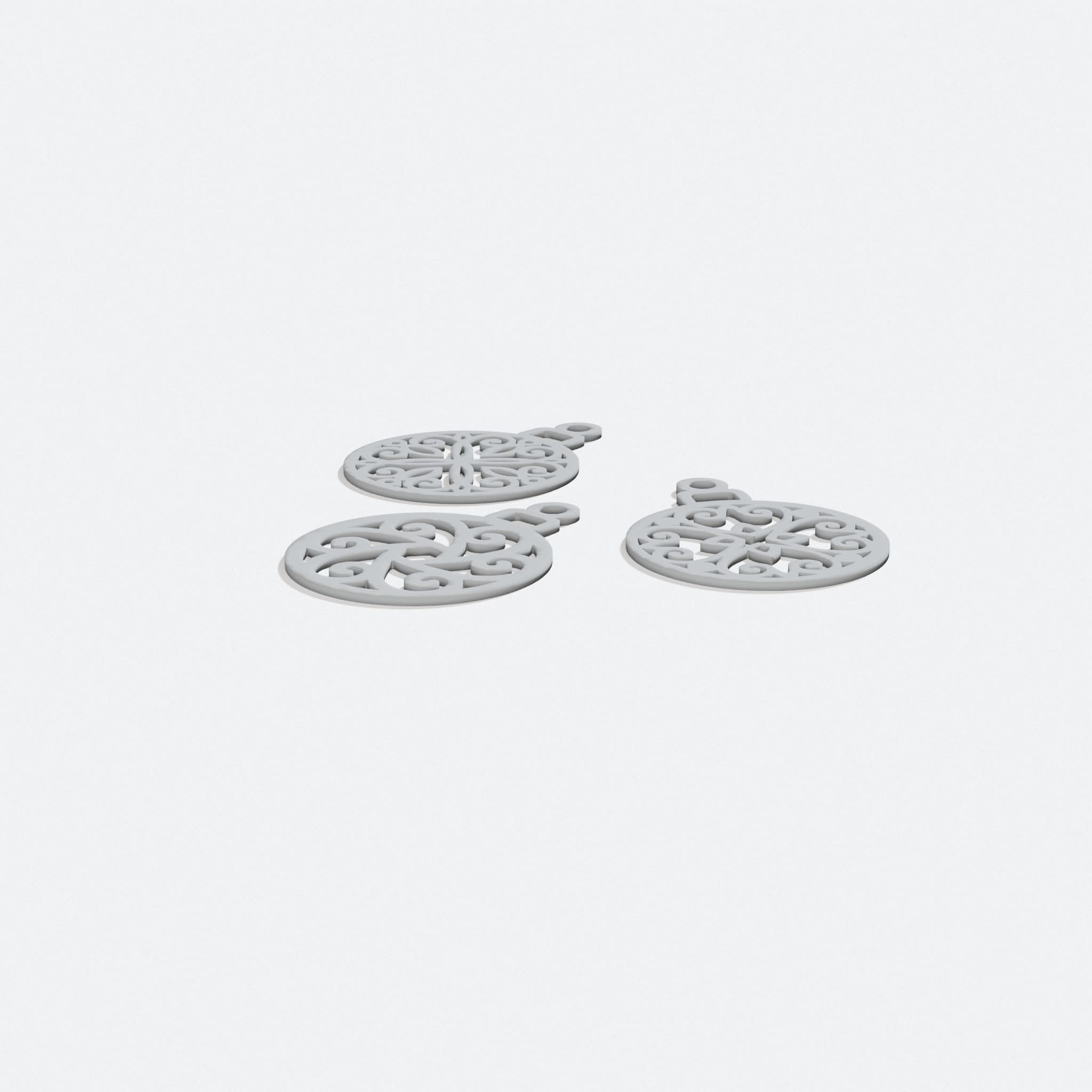 3D Printed Christmas Ornaments Set, 3 Designs, turn three quarter