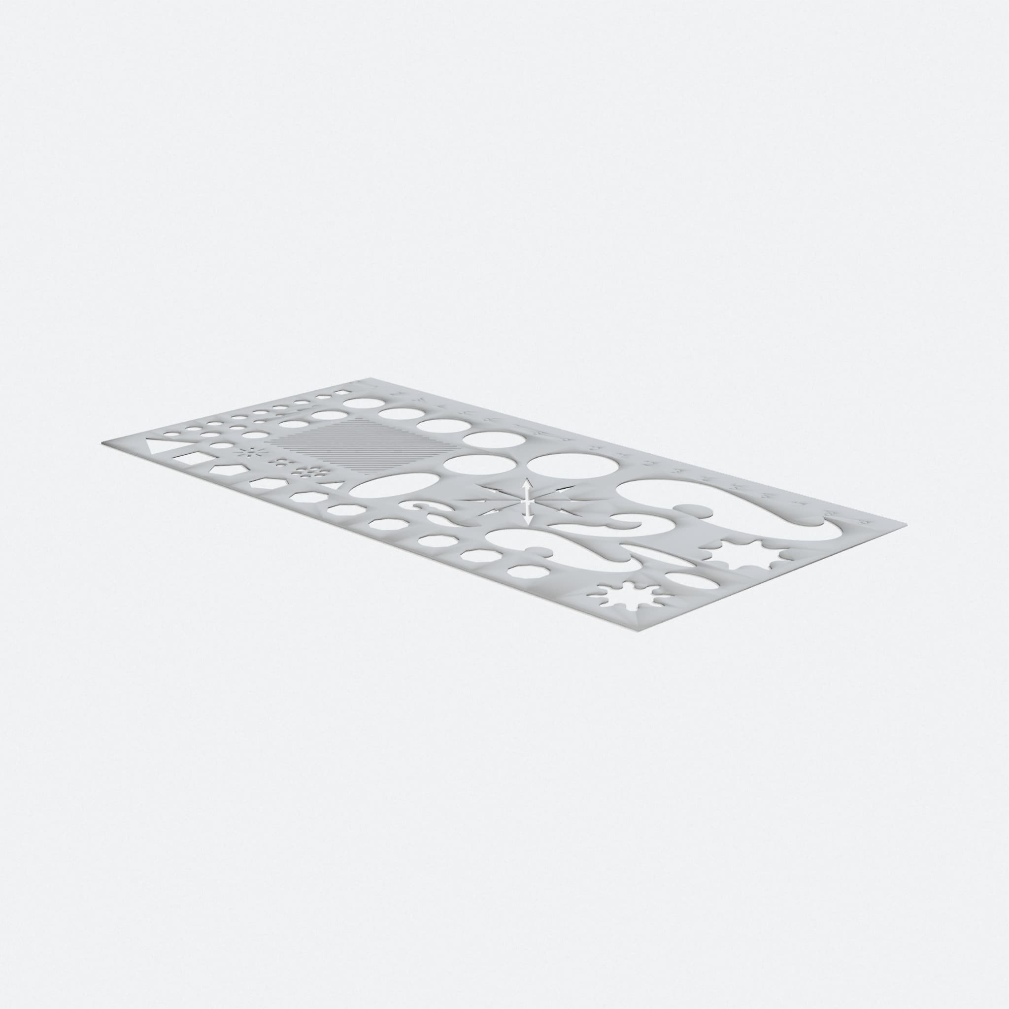 3D Printed Stencil Ruler for Drawing and Design, turn three quarter
