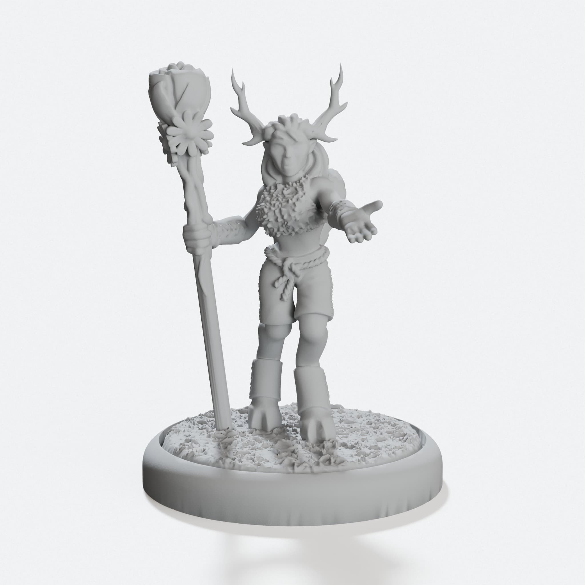 Fae Tiefling Druid 3D Printed Toy Figure, hero tilt