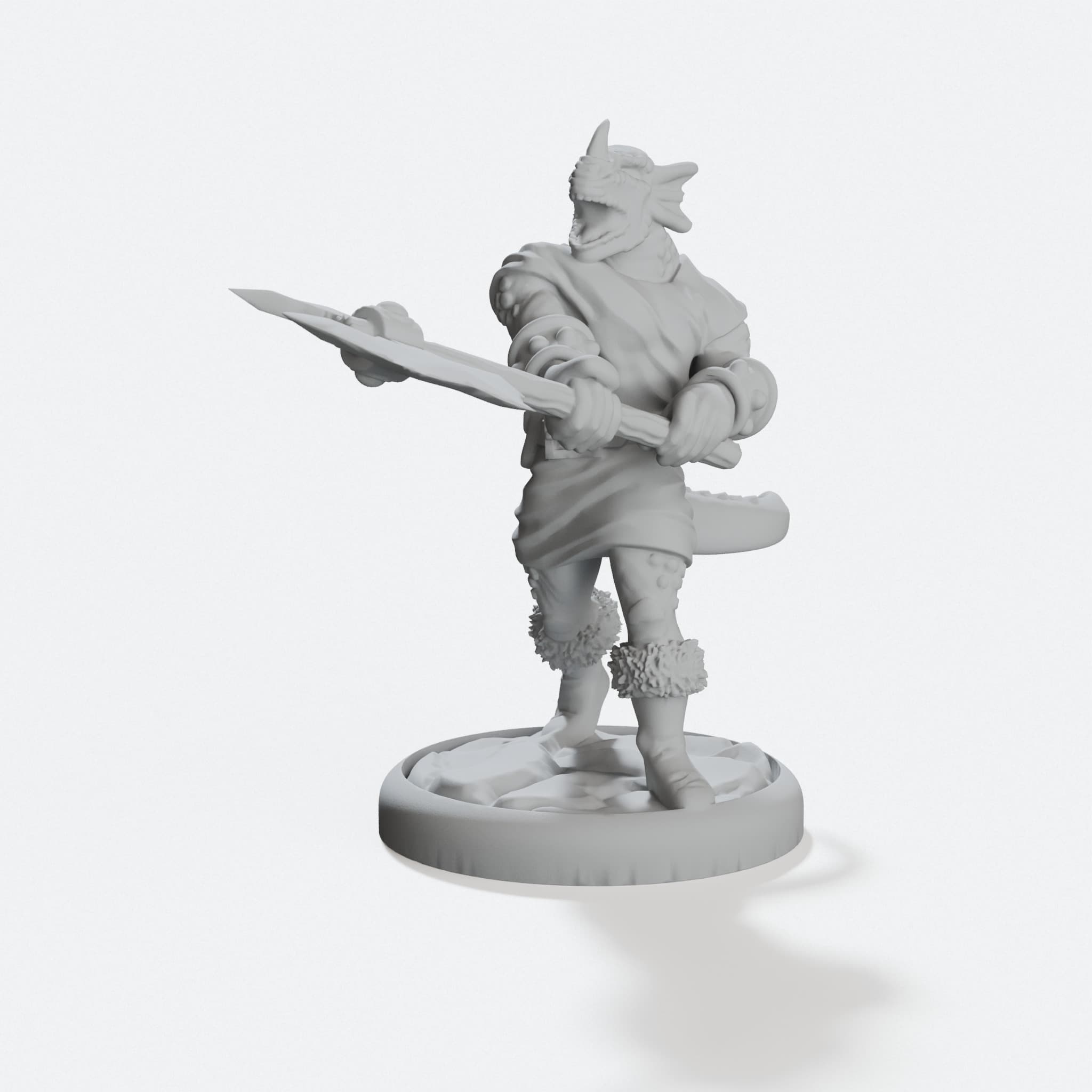 Tailed Dragonborn Barbarian 3D Printed Toy Figure, hero tilt