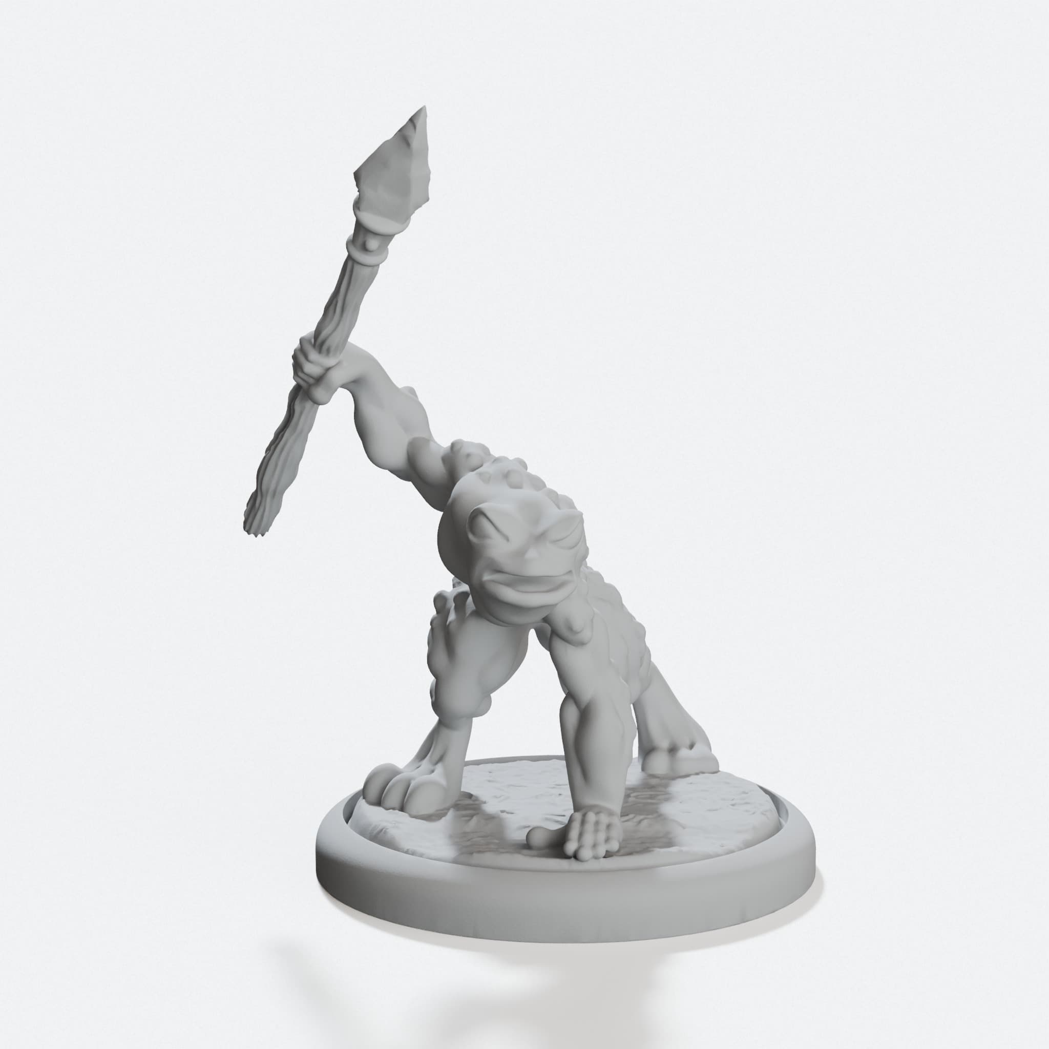 Froggy Spearman Miniature, Frog-Folk Tabletop Figure, hero tilt