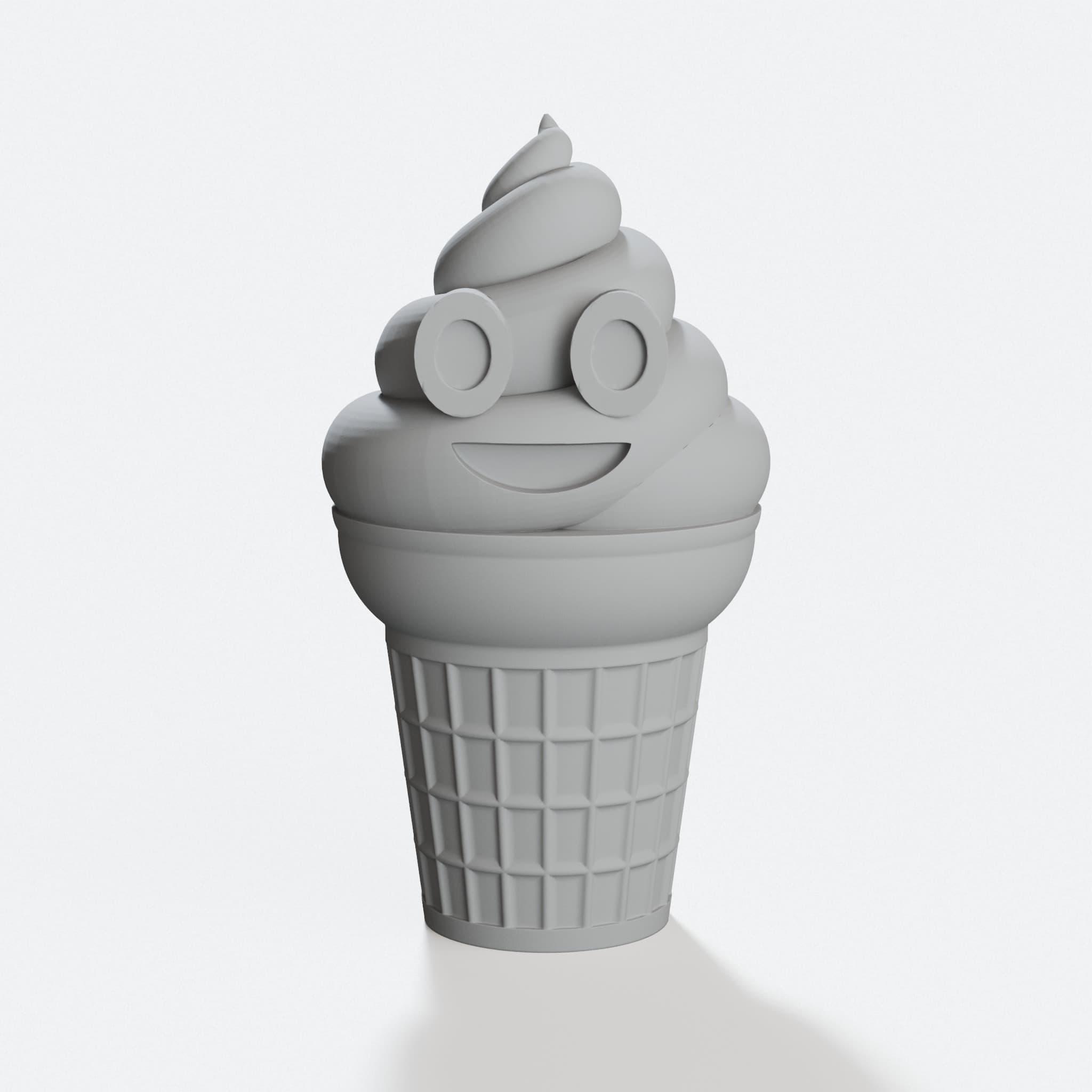 Ice Cream or Poop Emoji Cone 3D Printed Toy, hero tilt