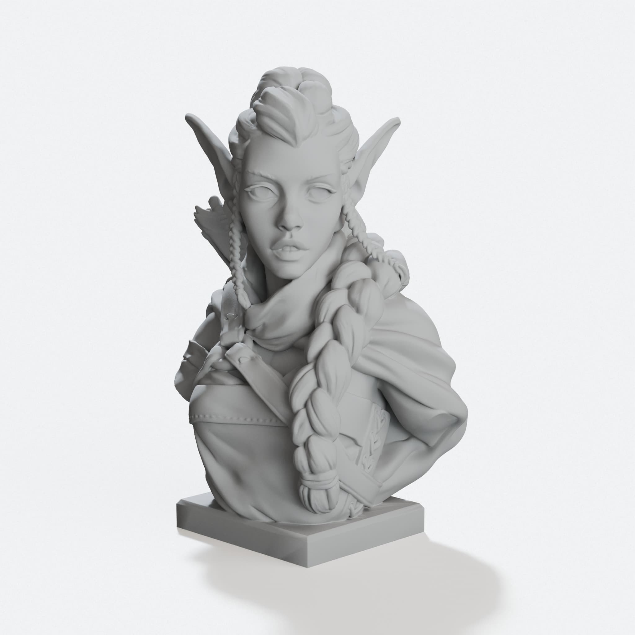 Elf Archer Bust – Support-Free 3D Printed Figure, hero tilt