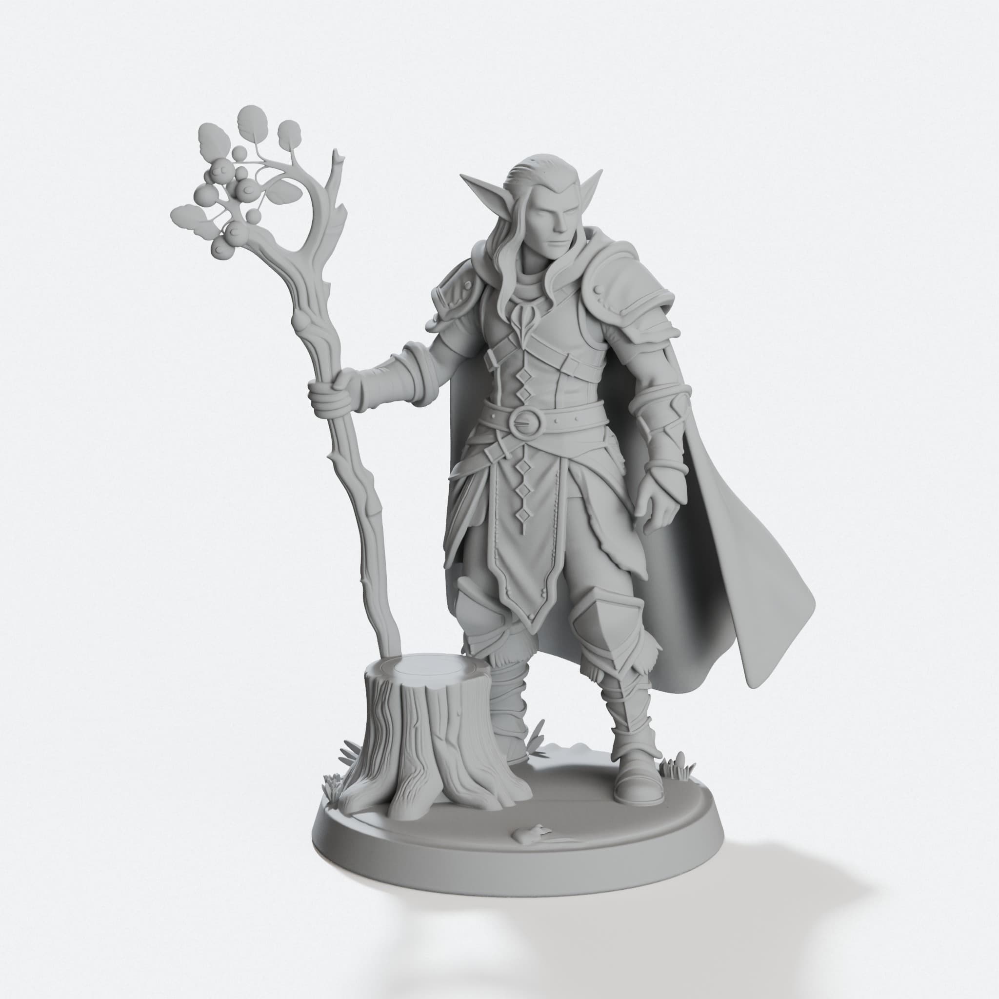 Elf Druid with Rowan Staff 3D Printed Toy Miniature, hero tilt
