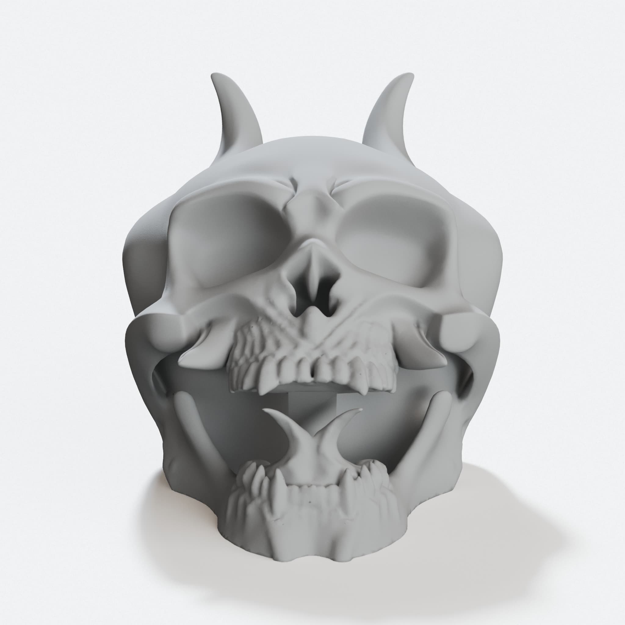 Oni Skull 3D Printed Ornament, Hollowed, hero tilt
