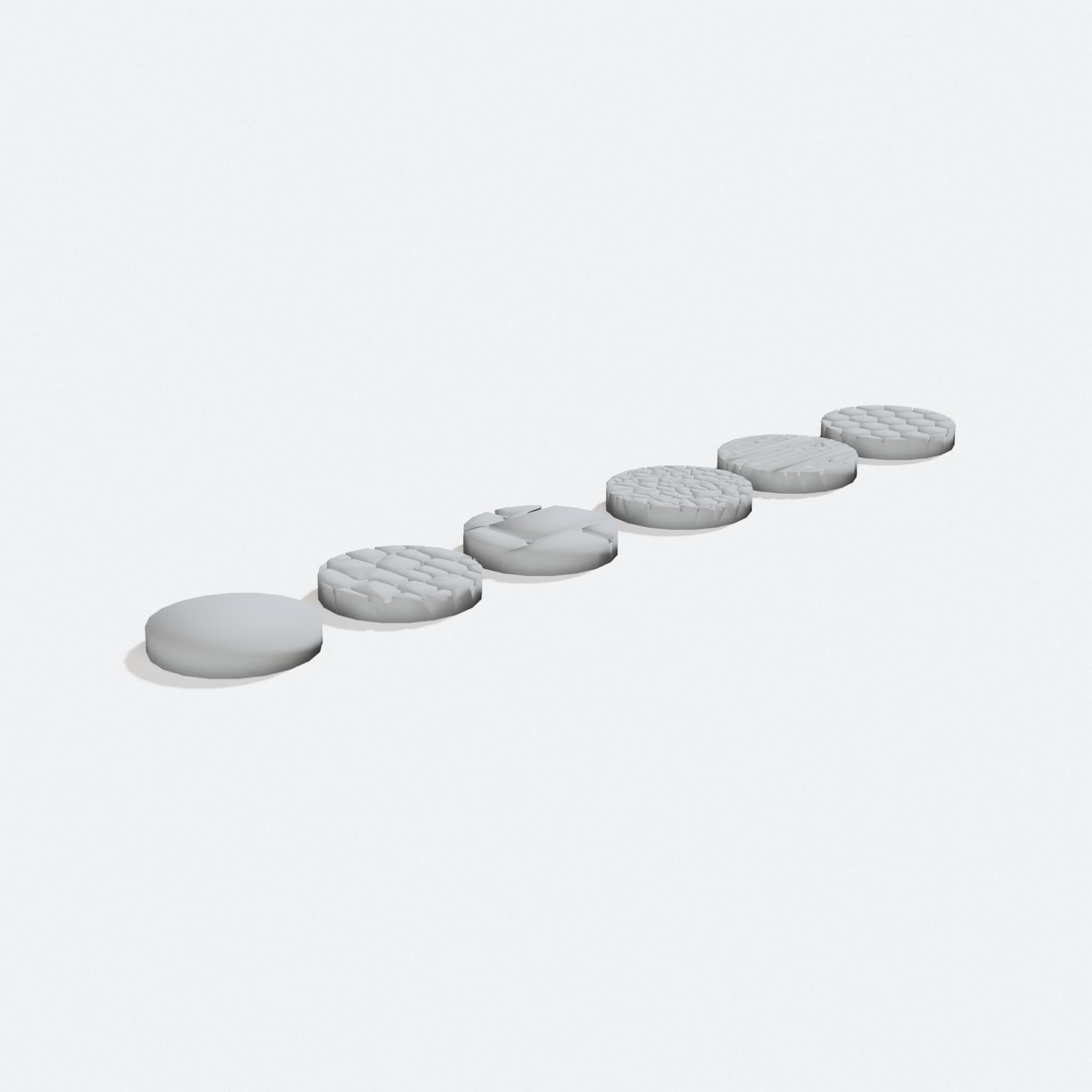 Tabletop Mini Base Collection, Five Forms and Six Textures, turn three quarter