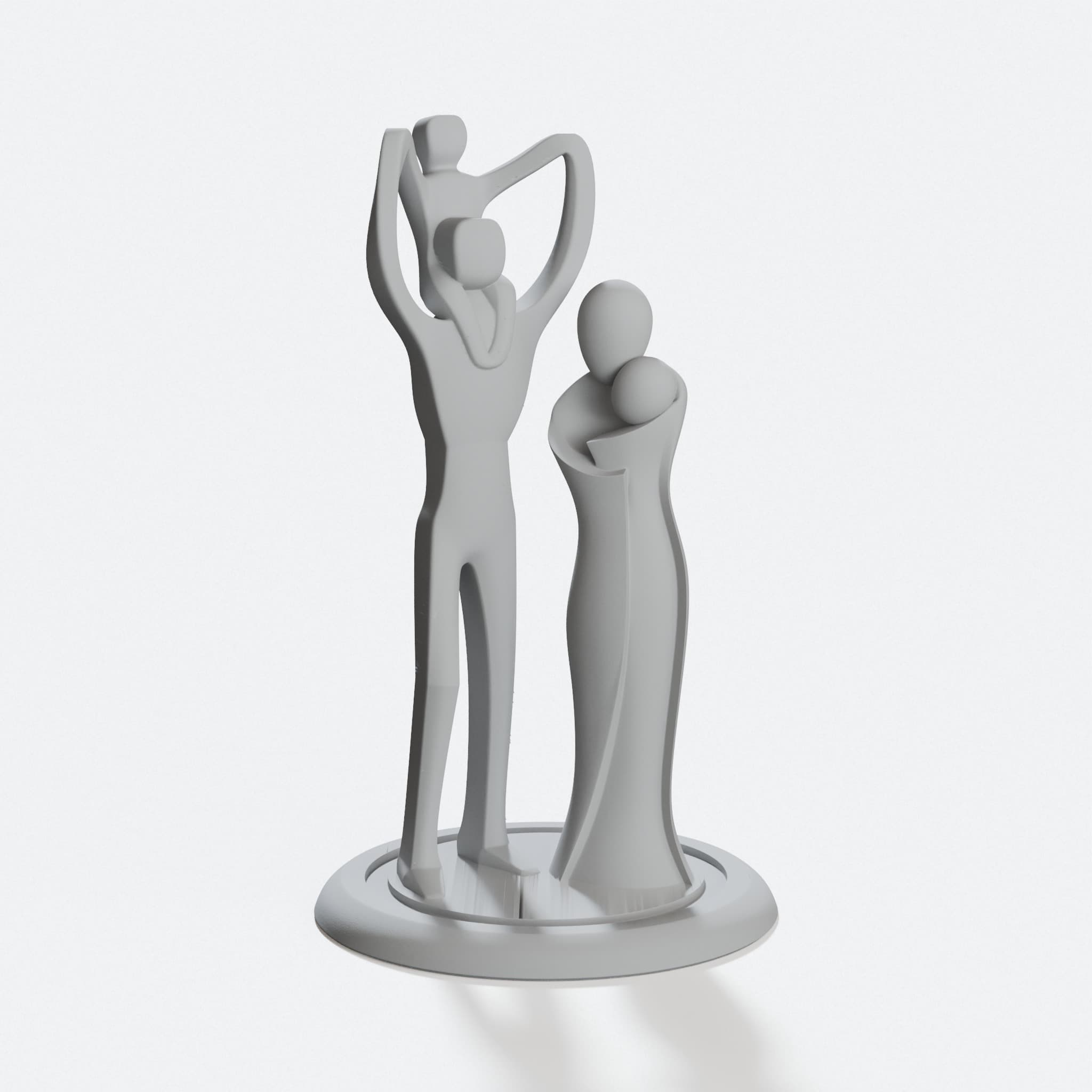 Family Statue 3D Printed Home Decor, Mom Dad Kids, hero tilt