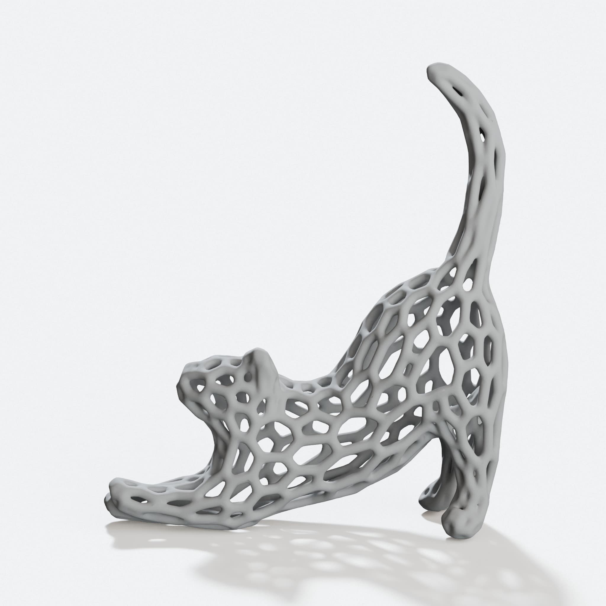 Cat Stretch Voronoi 3D Printed Ornament, hero tilt