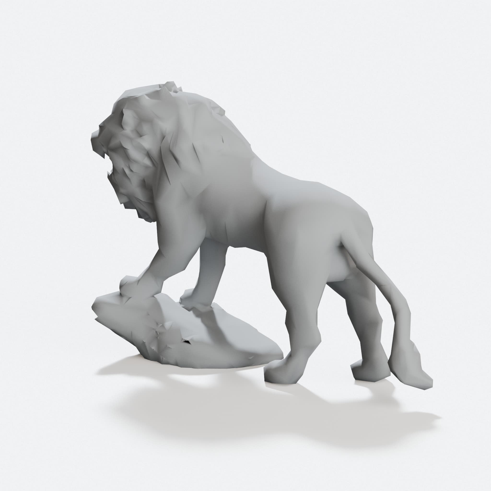 Low Poly Lion on Stand Rock 3D Printed Home Decor, hero tilt