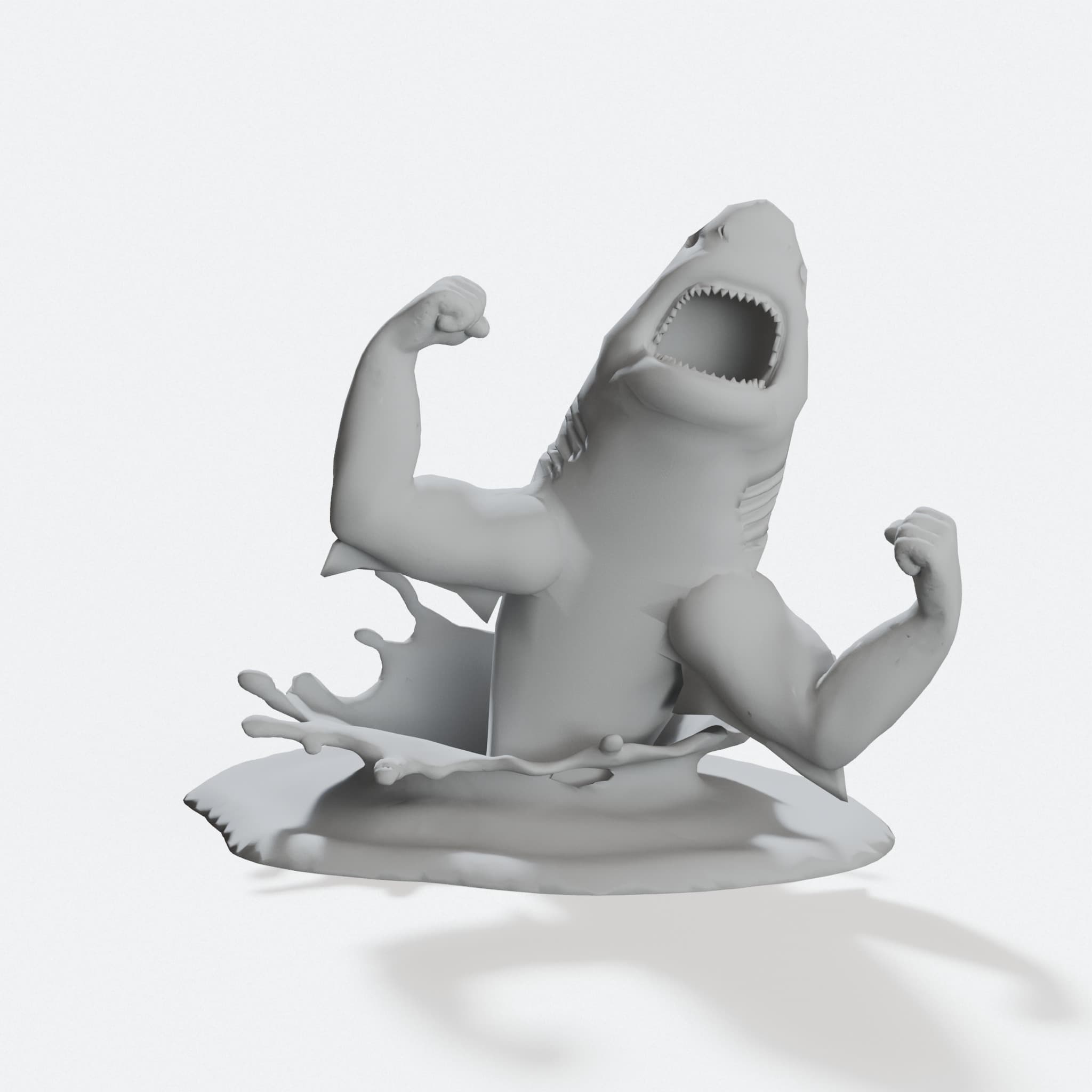 Beefy Shark 3D Printed Toy Figure – Great White with Muscles, hero tilt