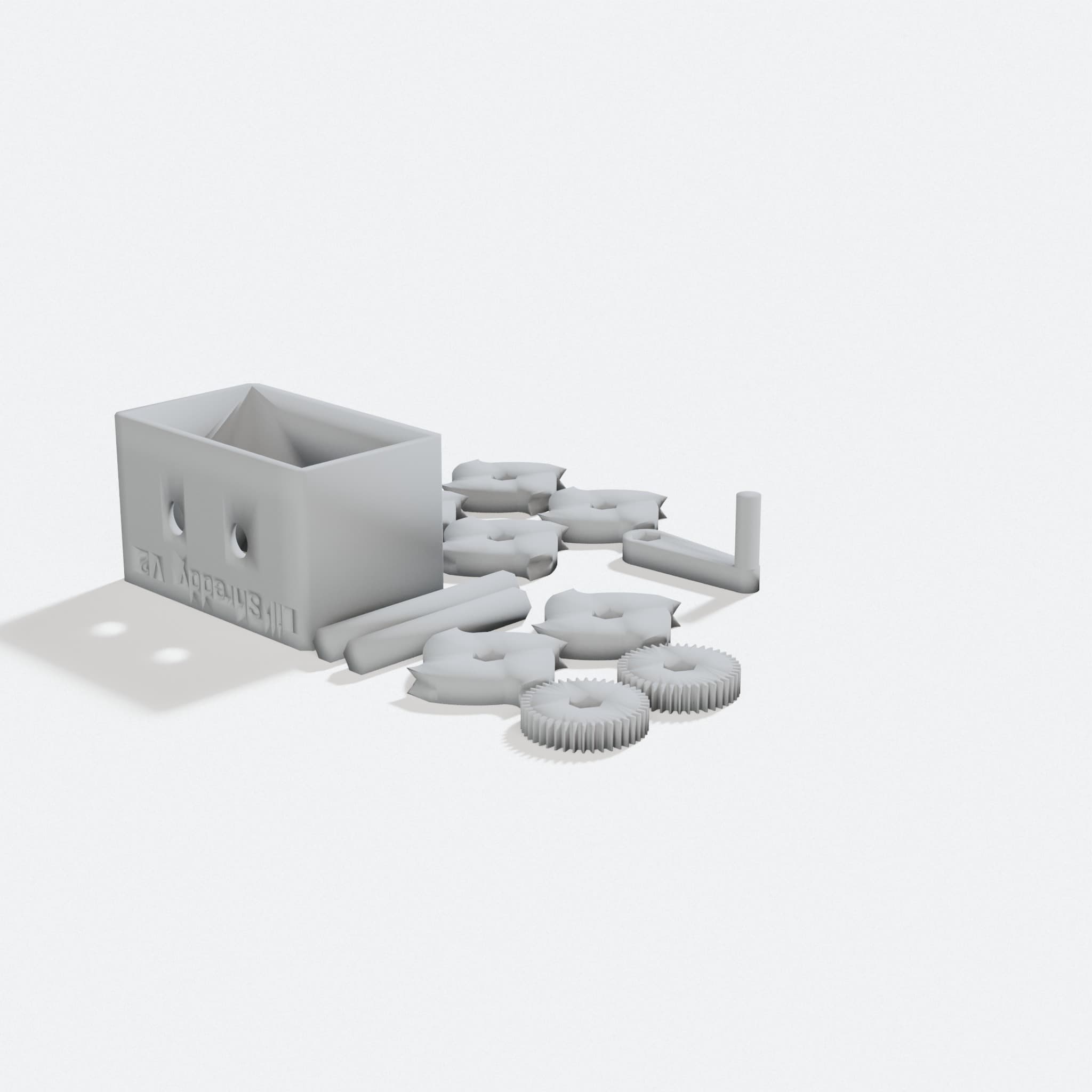 Lil Shreddy V2 3D Printed Toy Shredder, turn three quarter