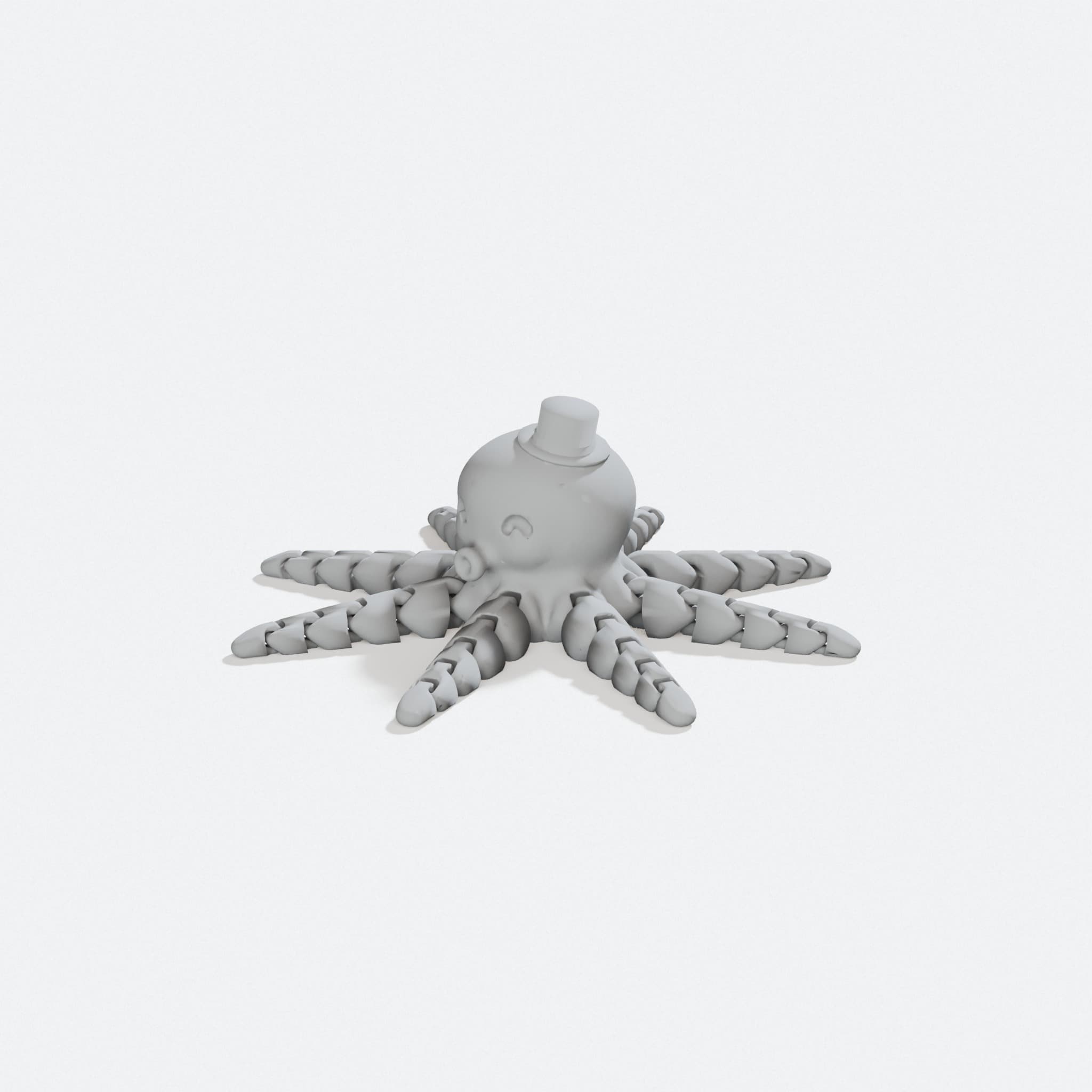 Octopus with Top Hat 3D Printed Toy, turn three quarter