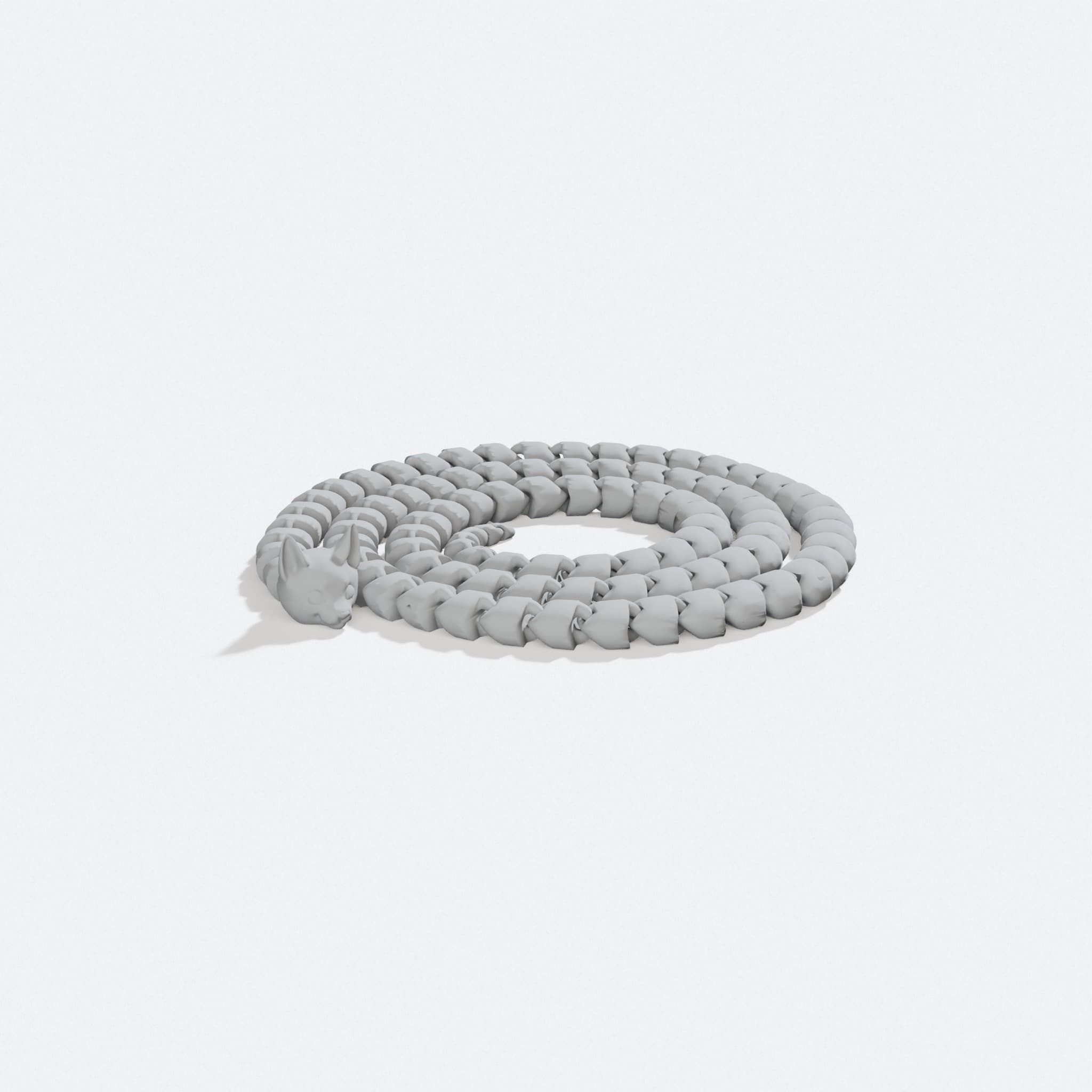 Extra Long Cat Snake 3D Printed Toy, turn three quarter