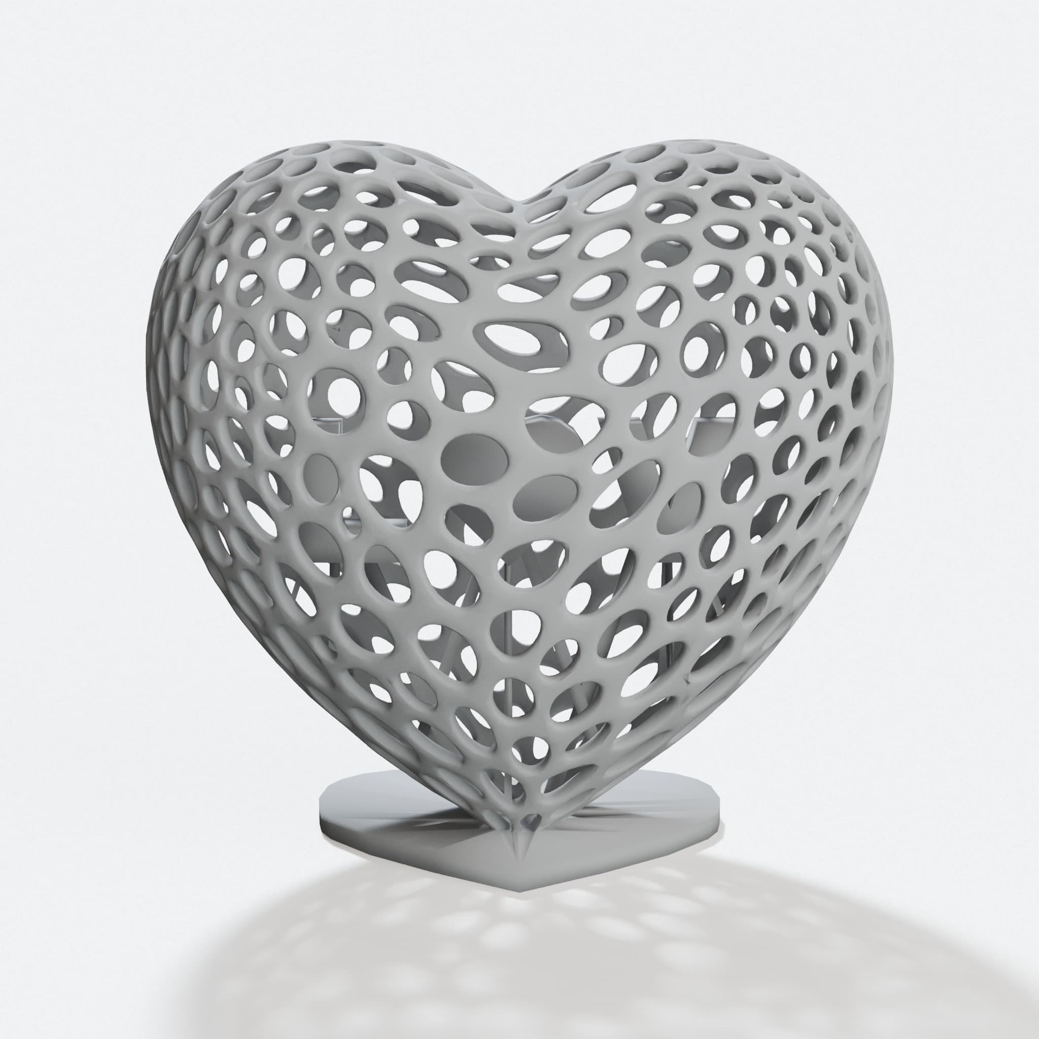 Voronoi Heart 3D Printed Ornament with Stand, hero tilt