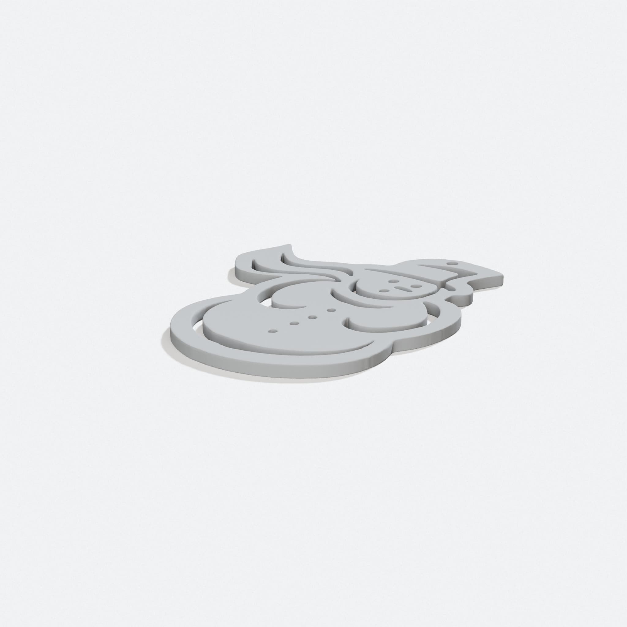 3D Printed Snowman Flat Ornament for Christmas Trees, turn three quarter