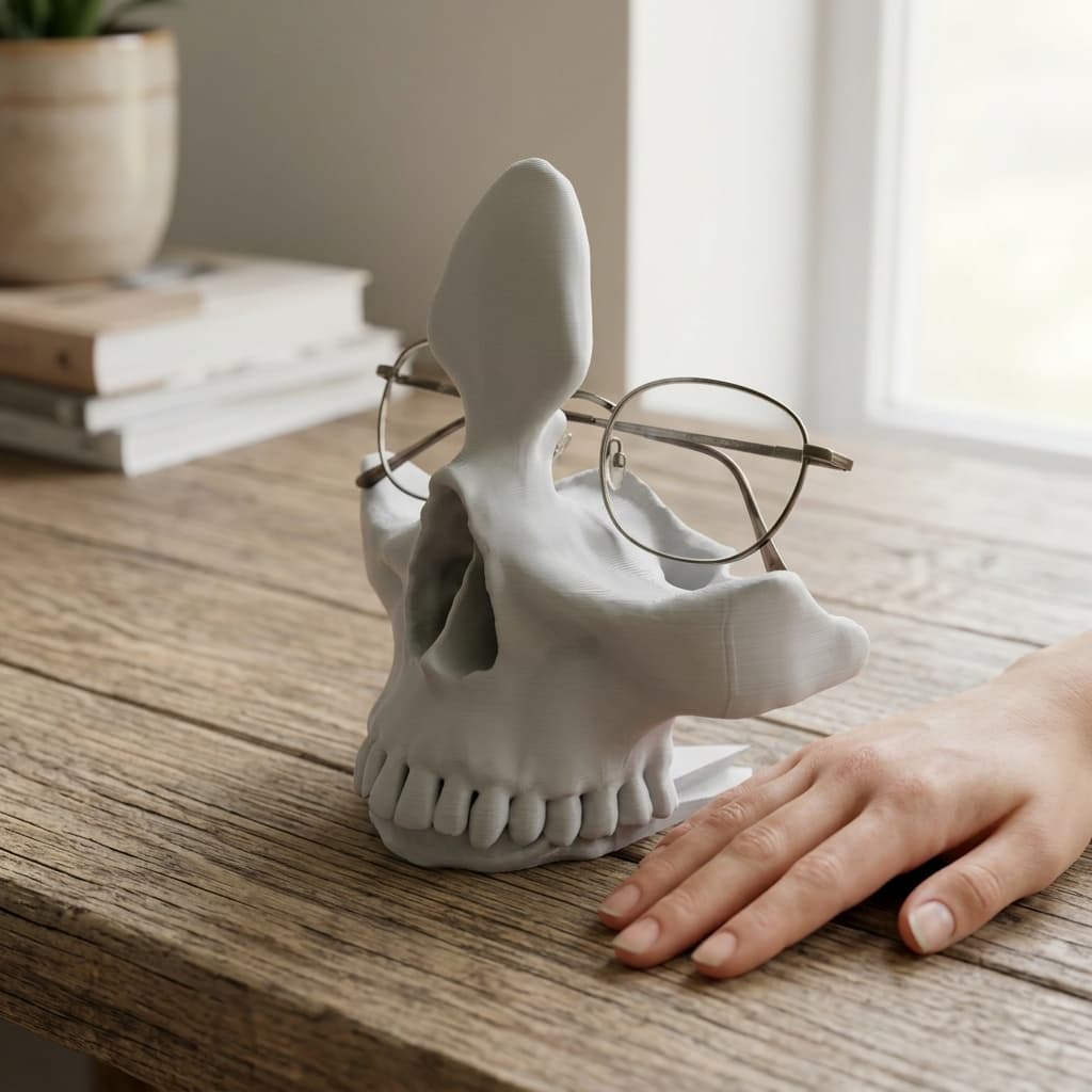 Goth Skull Glasses Holder – 3D Printed Home Decor Stand, in real life