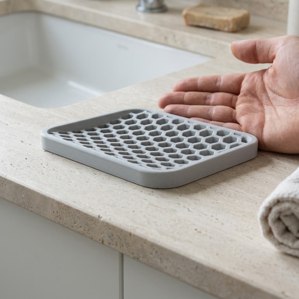 3D Printed Soap Dish with Drain for Bathroom