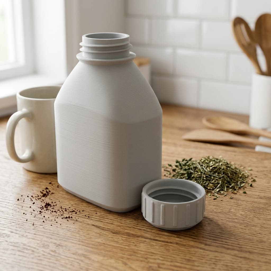 3D Printed Bottle with Screw Cap – Compact Kitchen Container