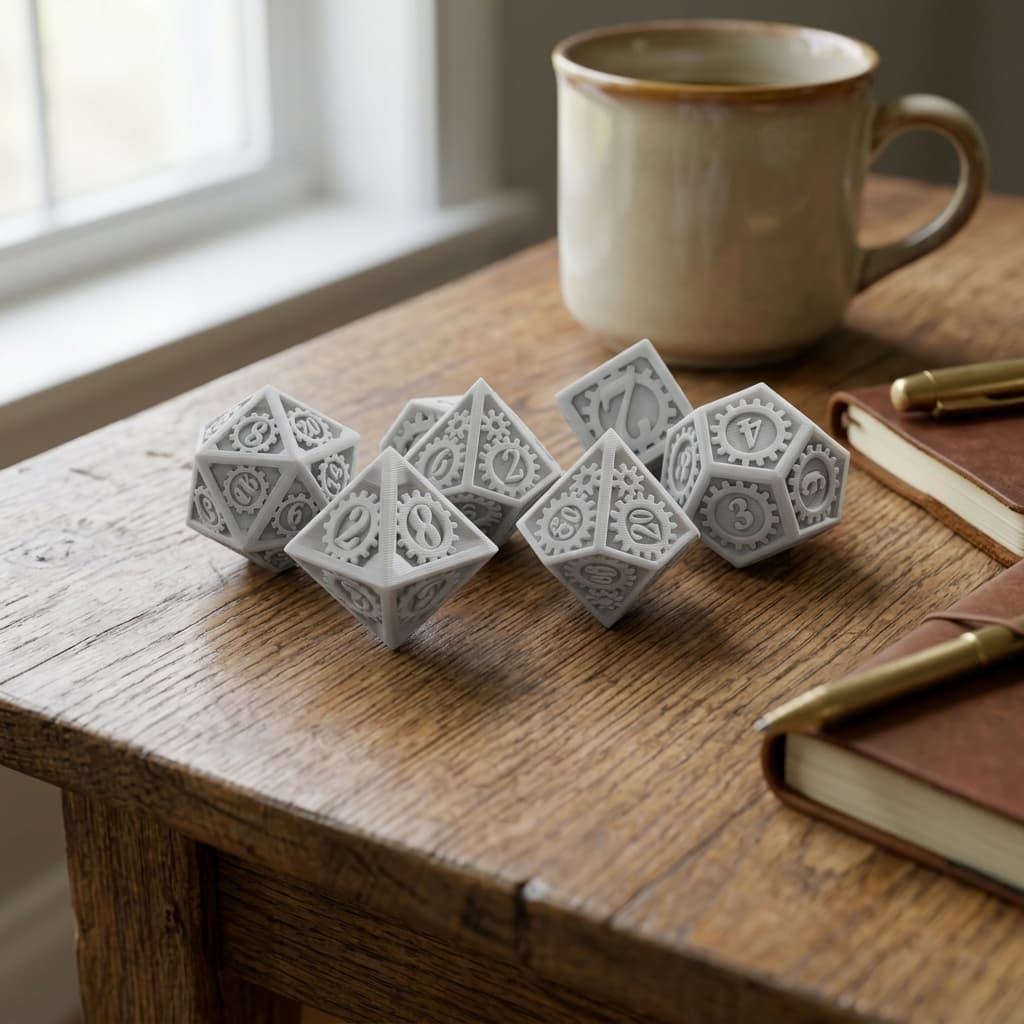 Cogs DnD Dice Set - Industrial Steampunk 3D Printed Toys, in real life