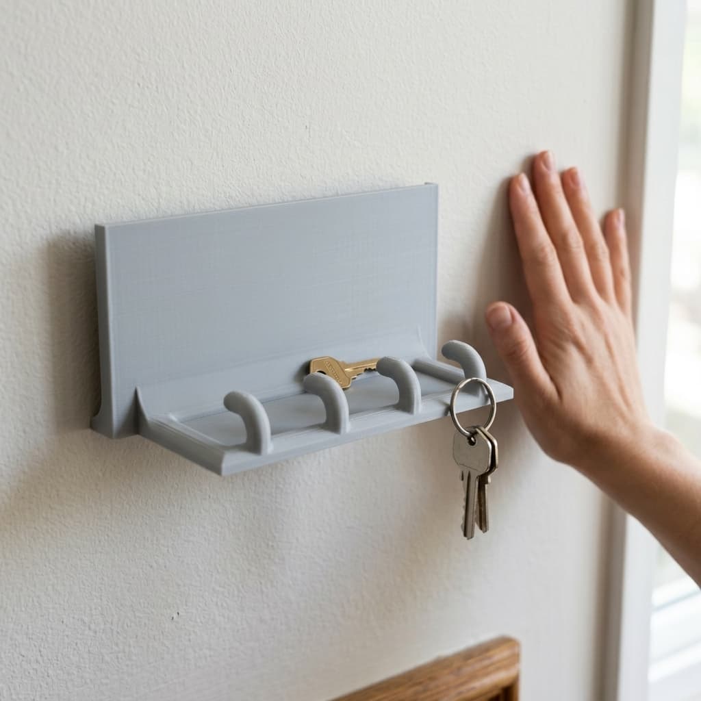 Wall-Mounted Key Holder with Shelf – 3D Printed Home Decor, in real life