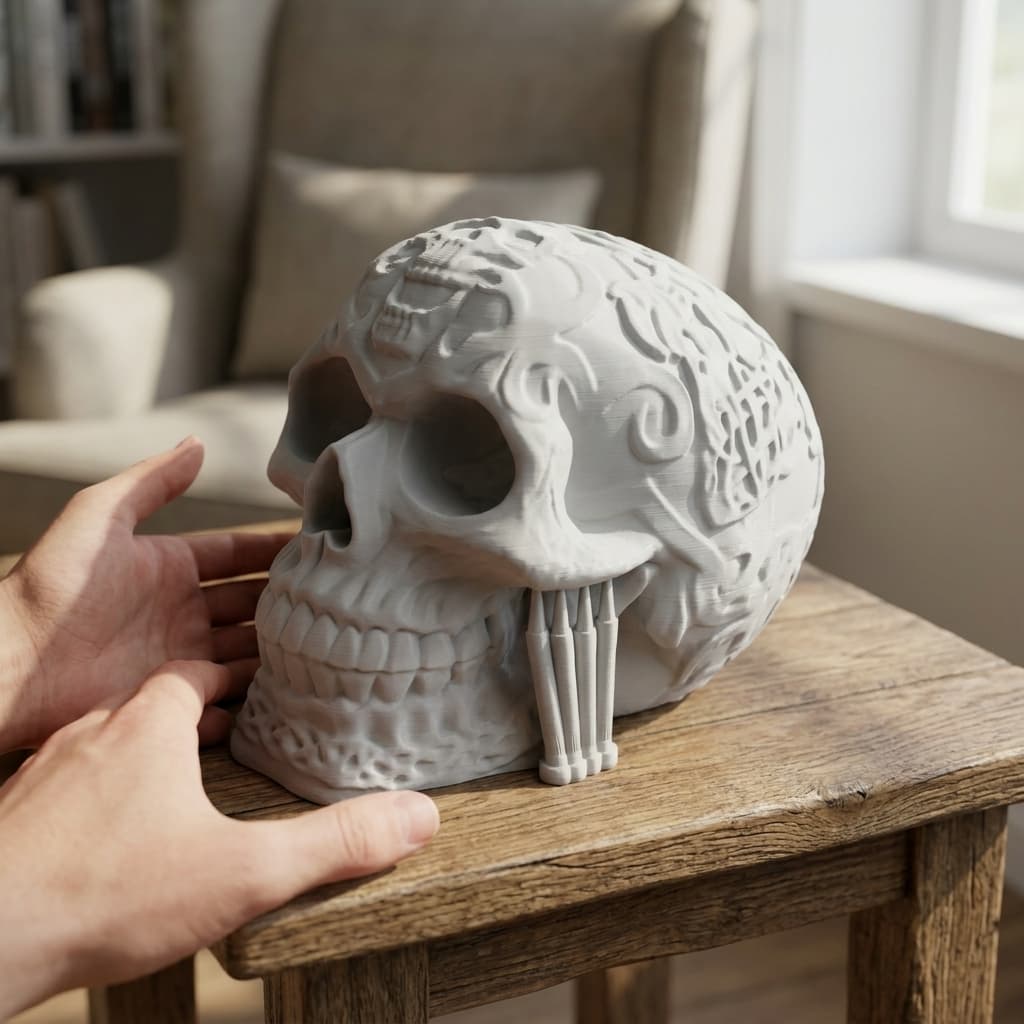 Celtic Skull Hollow 3D Printed Home Decor with LED Candle Base, in real life