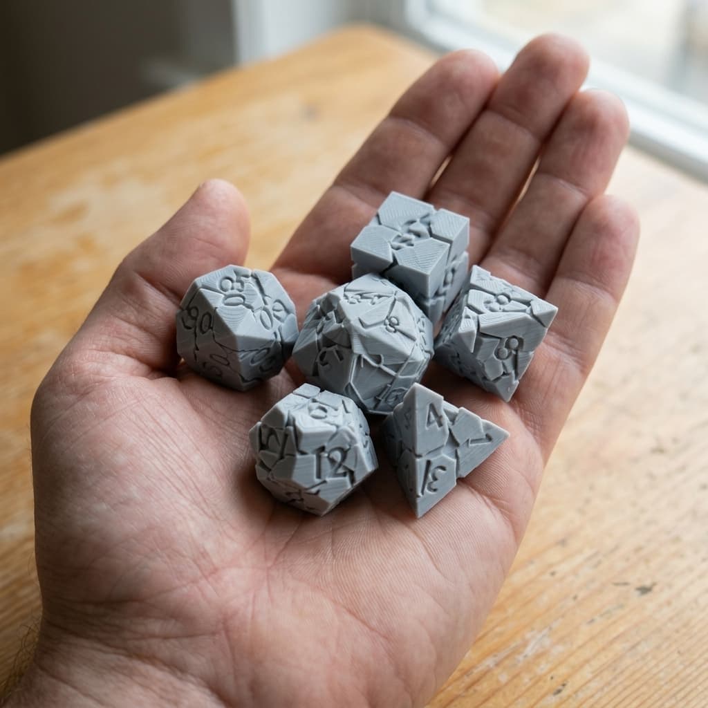 Cracked RPG Dice Set - 7 Polyhedral D&D Dice (3D Printed), in real life