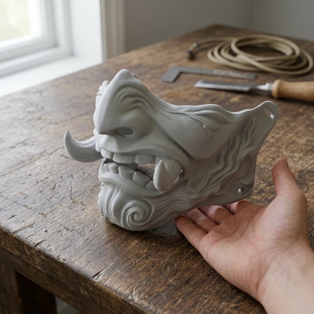 Samurai Oni Mask - 3D Printed Wearable, in real life