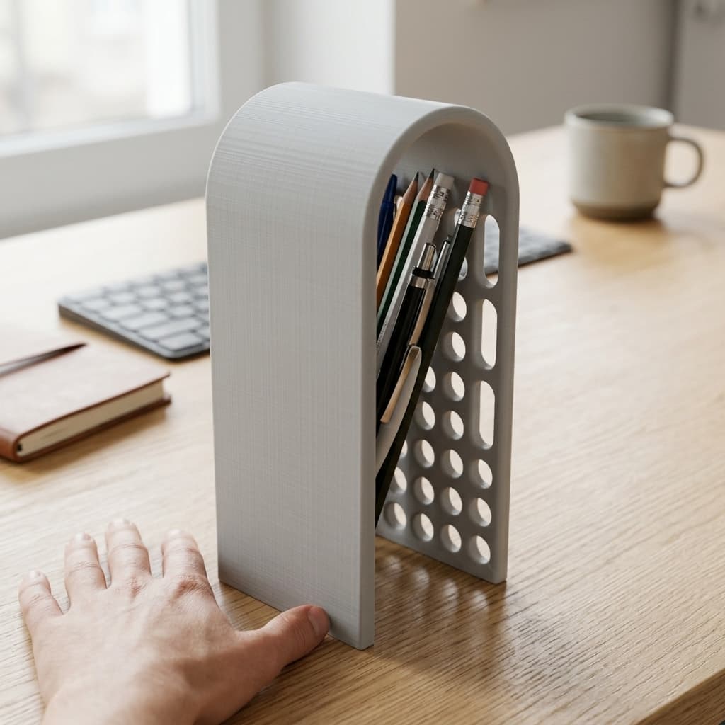 Curved Pencil Holder for Desk Organization, in real life