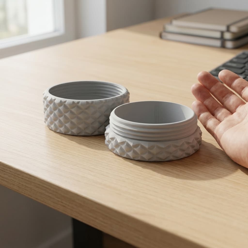 Knurled 50mm Round Box with Threading, in real life
