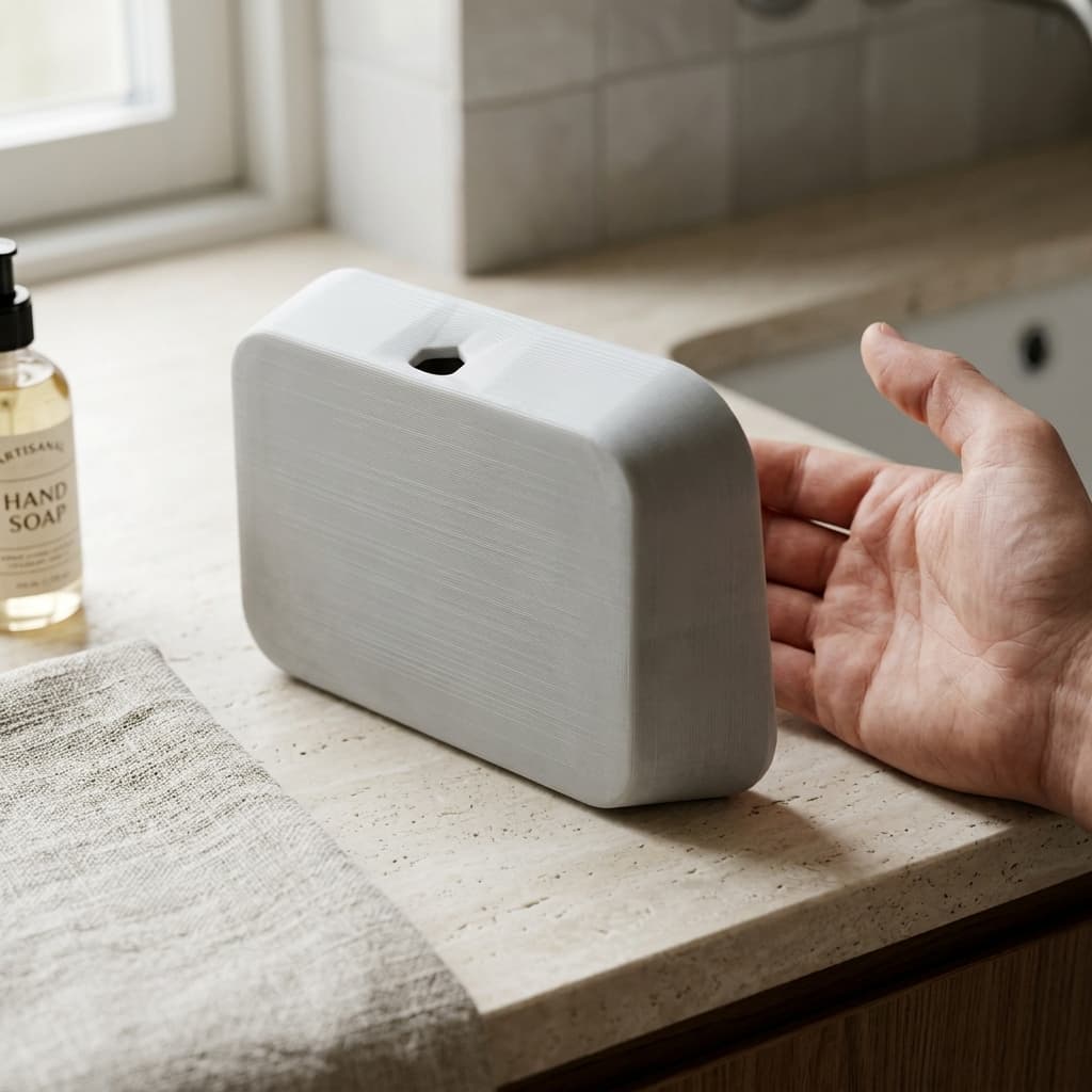 3D Printed Soap Dish with Centered Drain, in real life