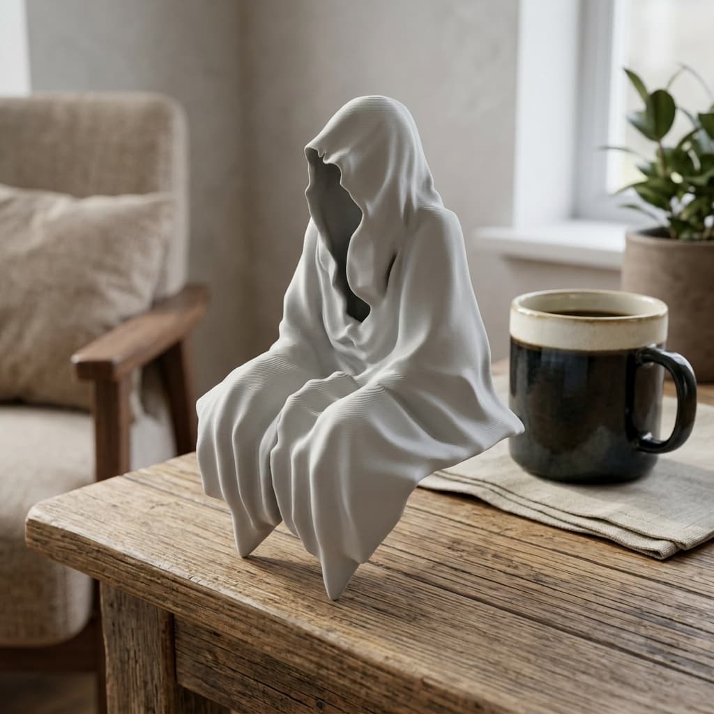 Sitting Ghost Statue – 3D Printed Ornament, in real life