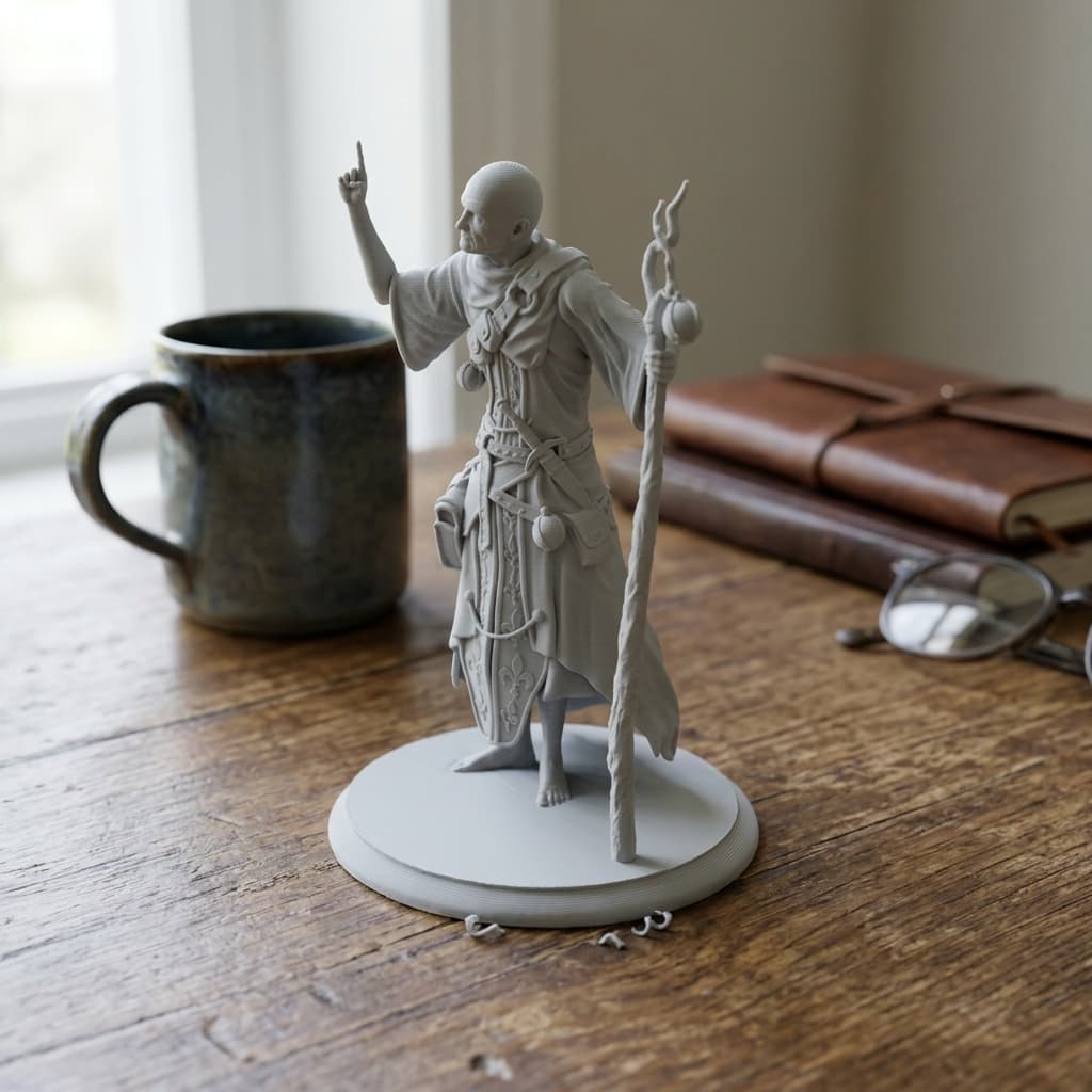 Old Priest Warlock DnD Miniature, in real life